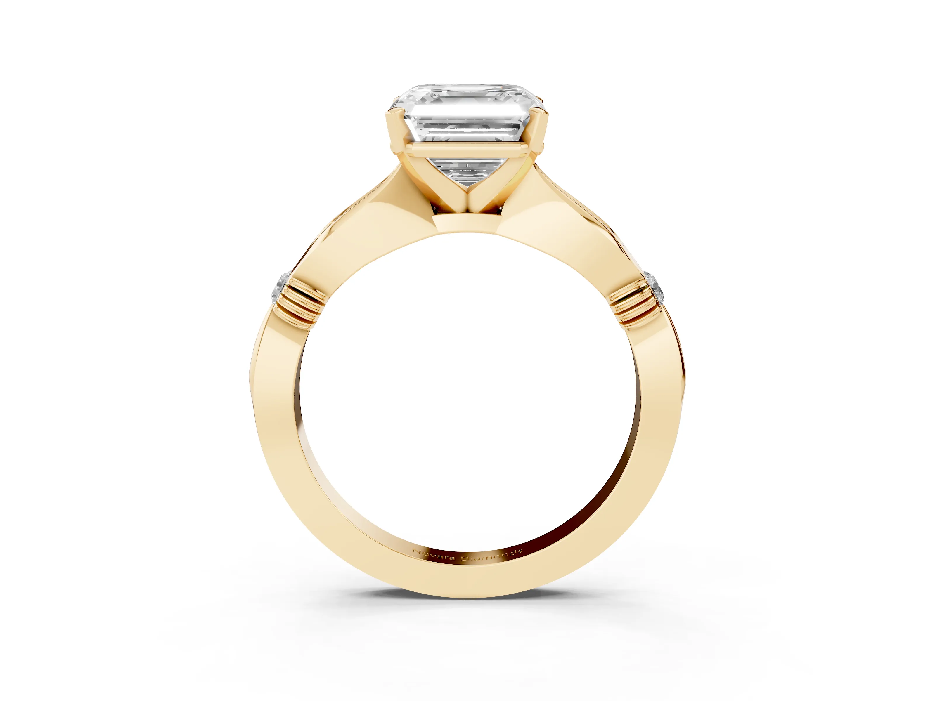 Asscher Cut Diamond Solitaire Twisted Band Ring Set in Yellow gold with Accent Stones and Prong Setting