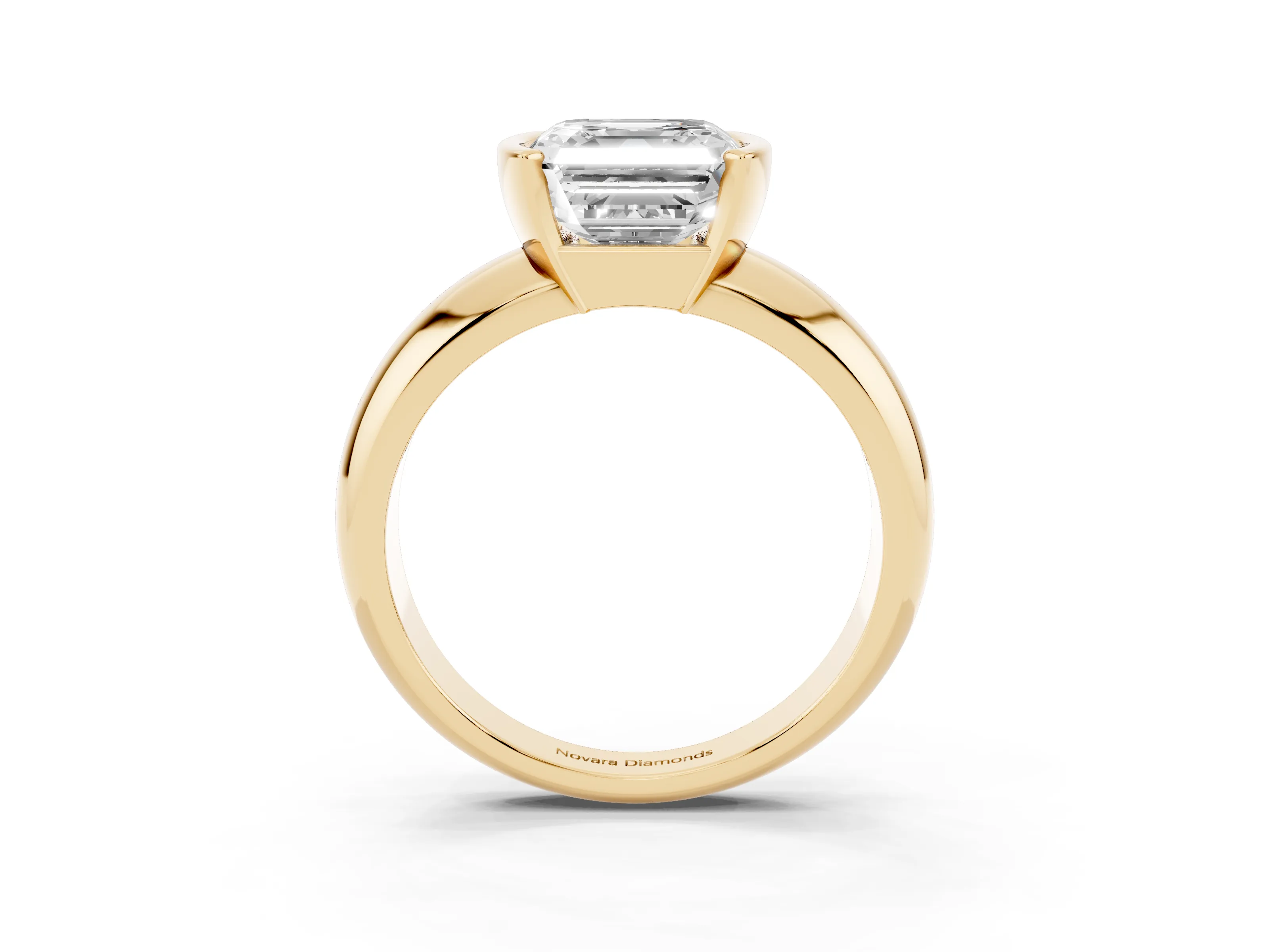 Asscher Cut Diamond Solitaire Tension Set Ring Set in Yellow gold with Wide Band