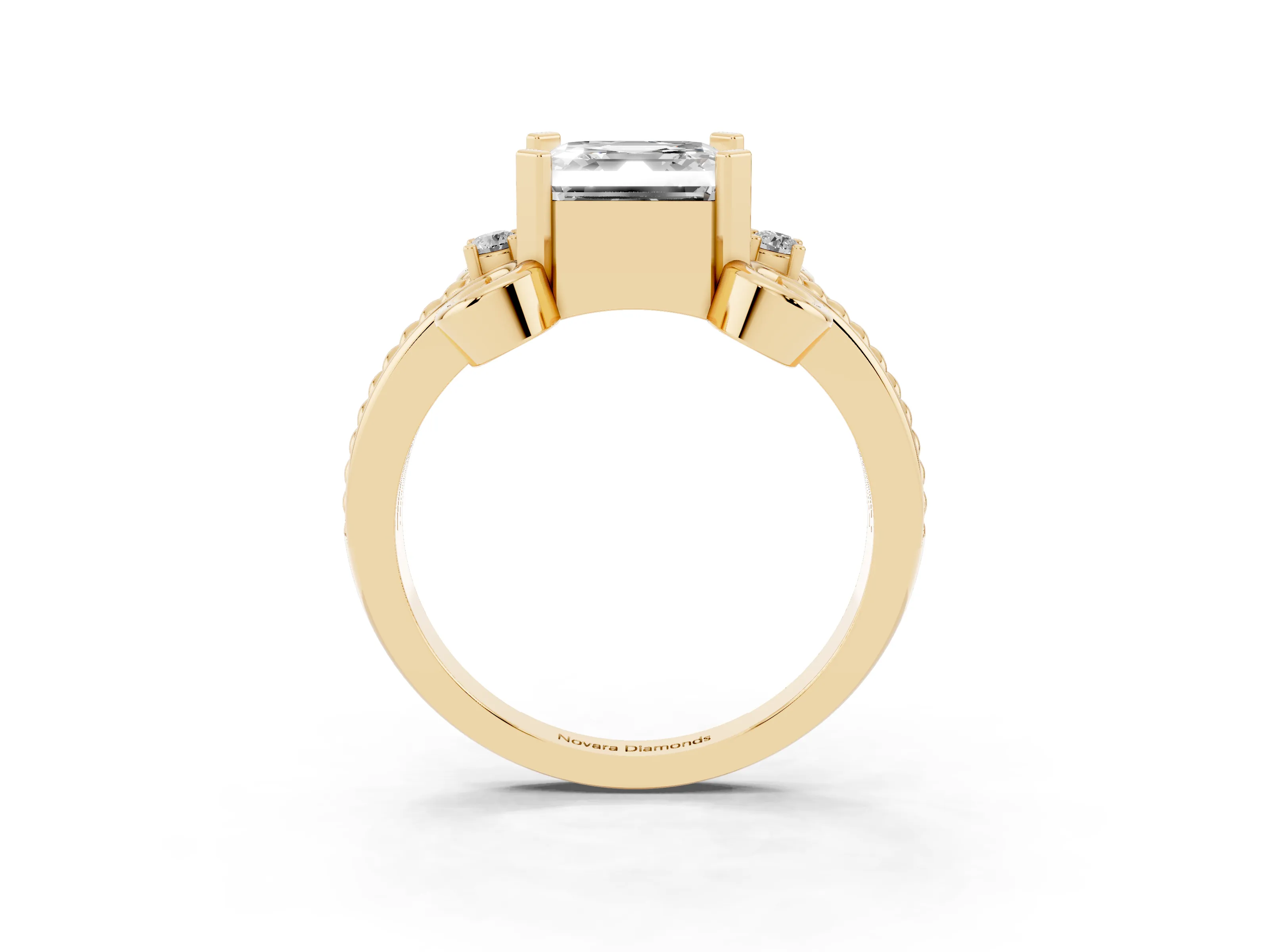 Asscher Cut Diamond Twisted Band Solitaire Ring Set in Yellow gold with Scroll Prongs