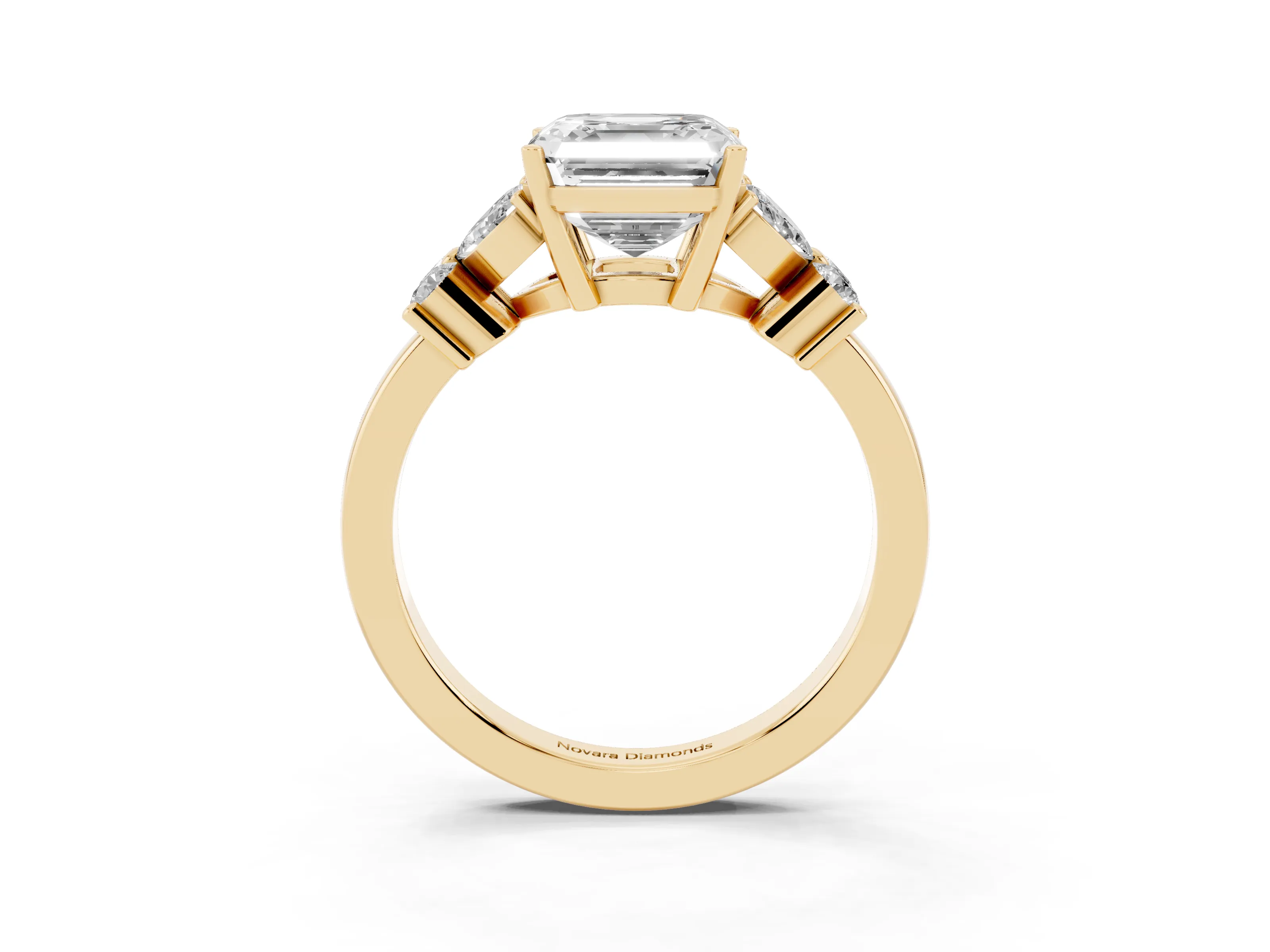 Asscher Cut Diamond Floral Cluster Ring Set in Yellow gold with Marquise Petals and Prong Setting