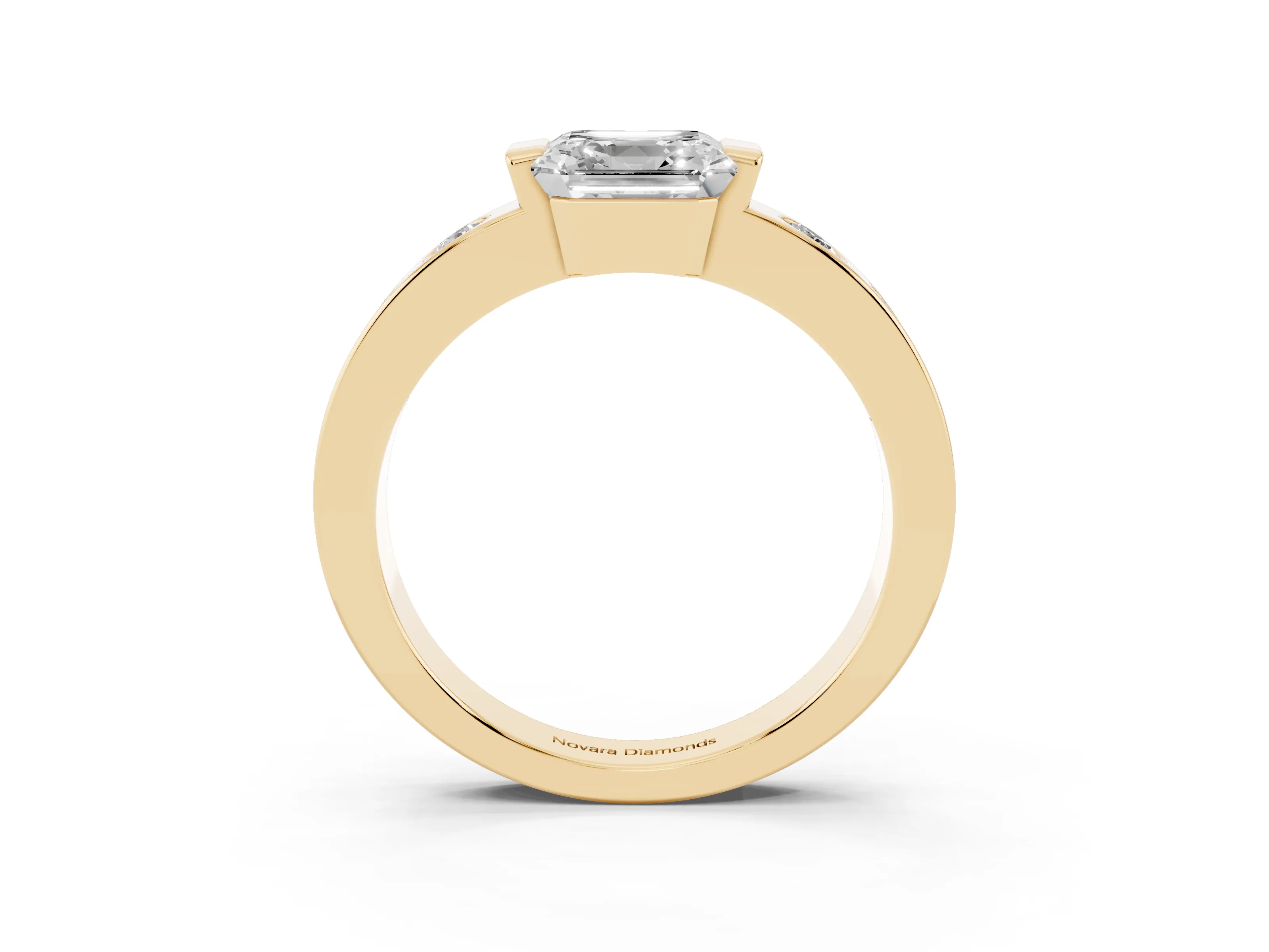 Asscher Cut Diamond Channel-Set Band Ring Set in Yellow gold with Bezel Prong Setting