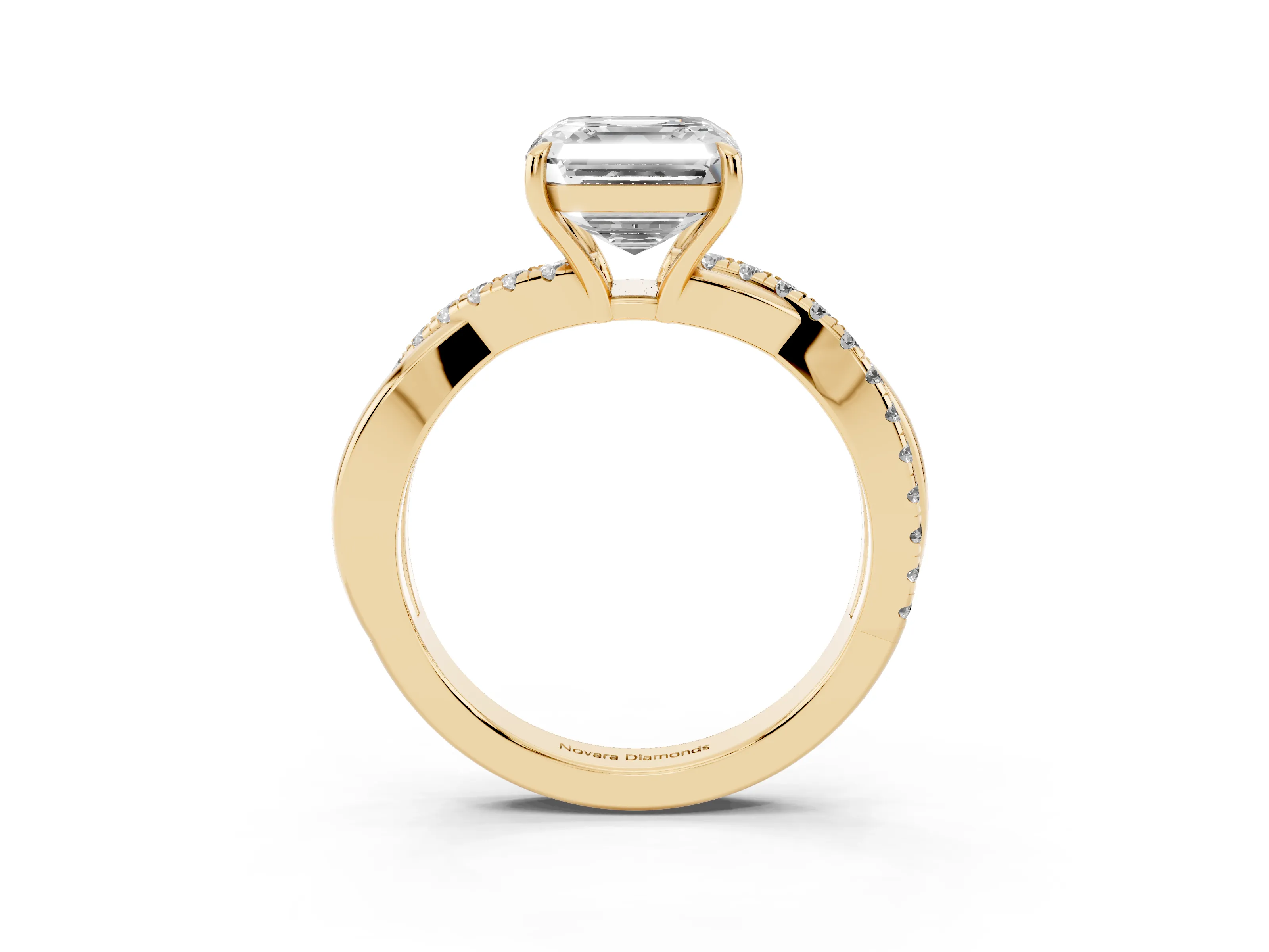 Asscher Cut Diamond Twisted Pavé Band Ring Set in Yellow gold with Prong Setting