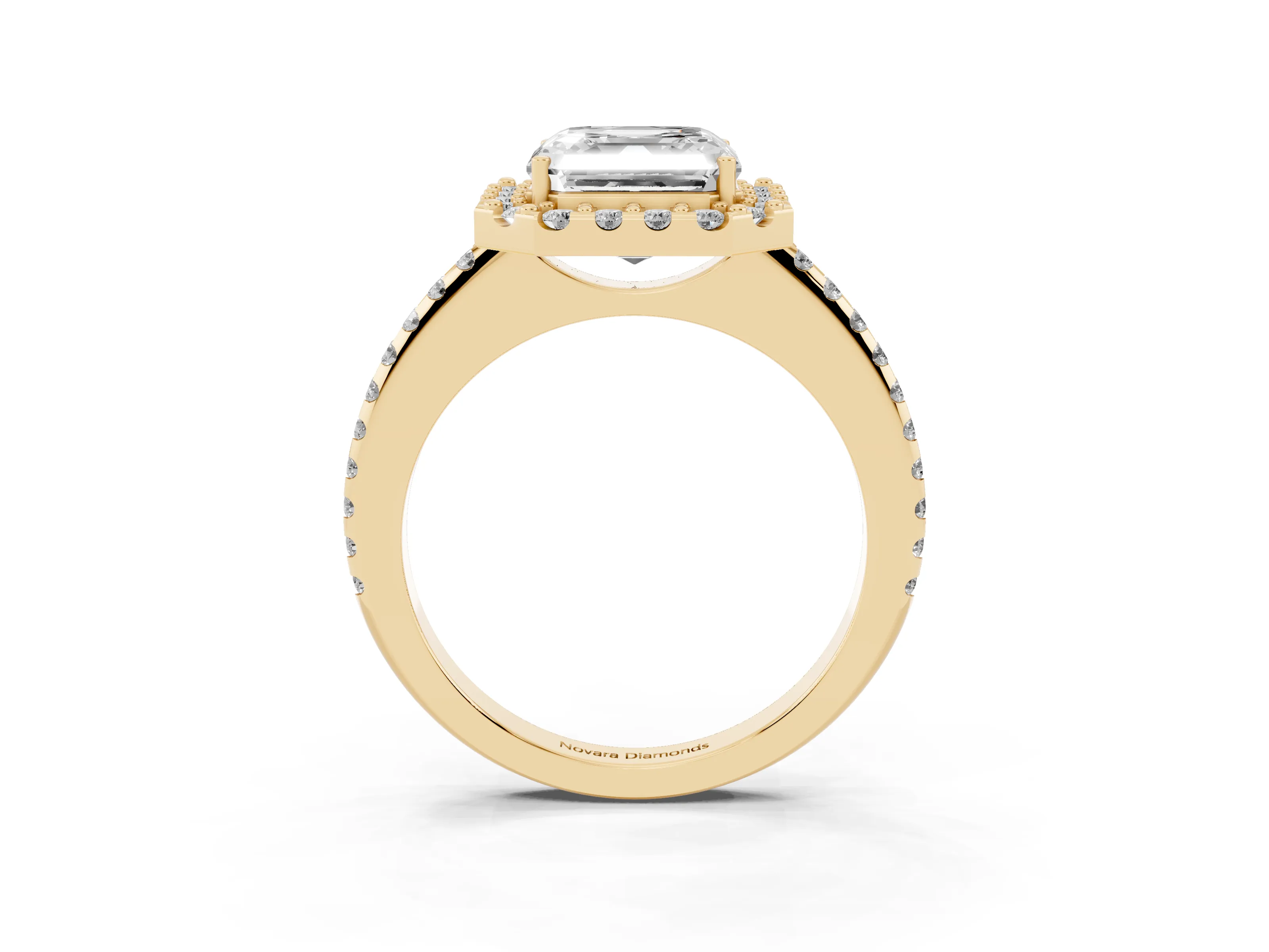 Asscher Cut Diamond Pavé Halo Ring Set in Yellow gold with Prong Setting