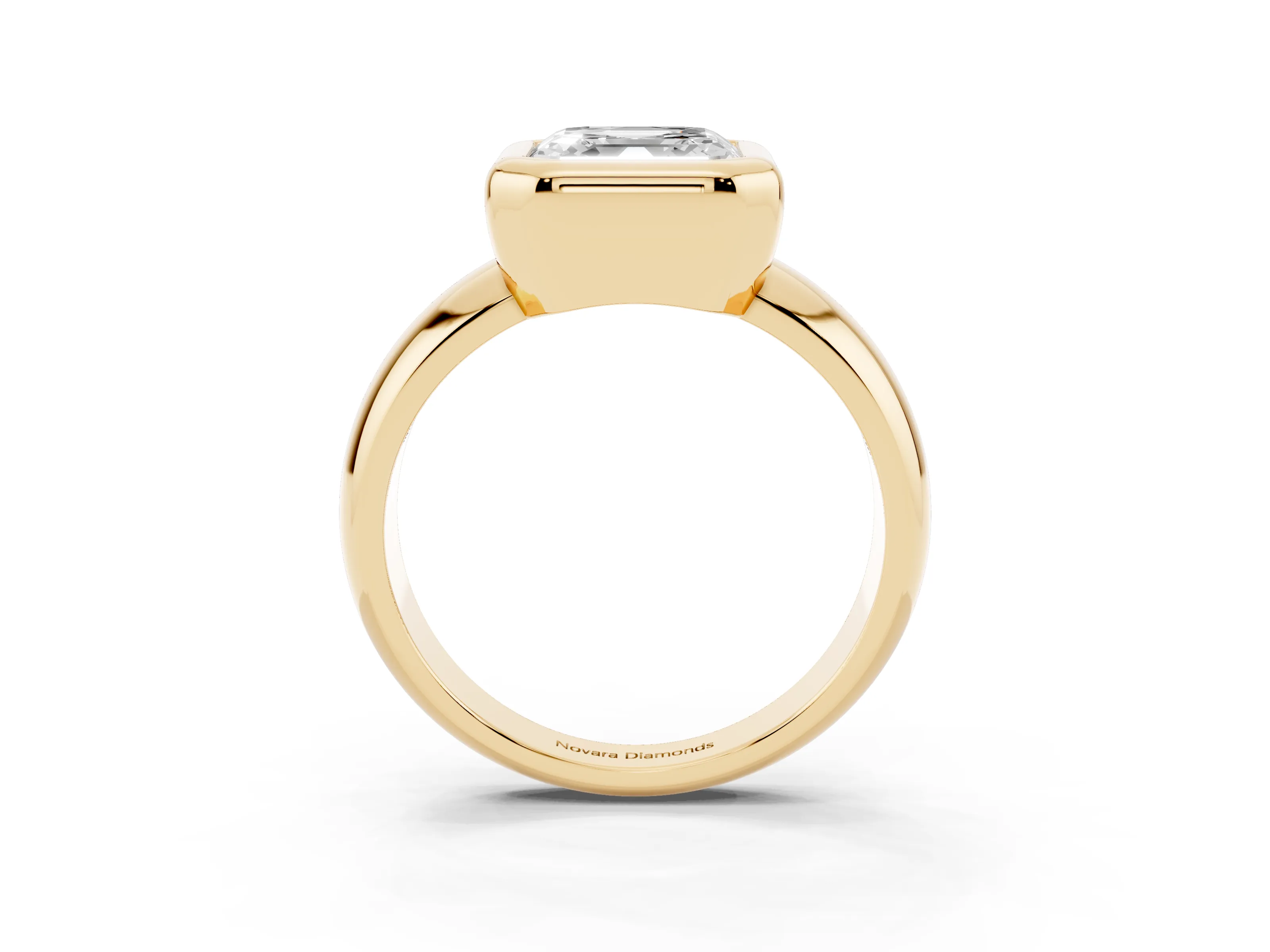 Bezel Set Asscher Cut Diamond Solitaire Ring Set in Yellow gold with Wide Band