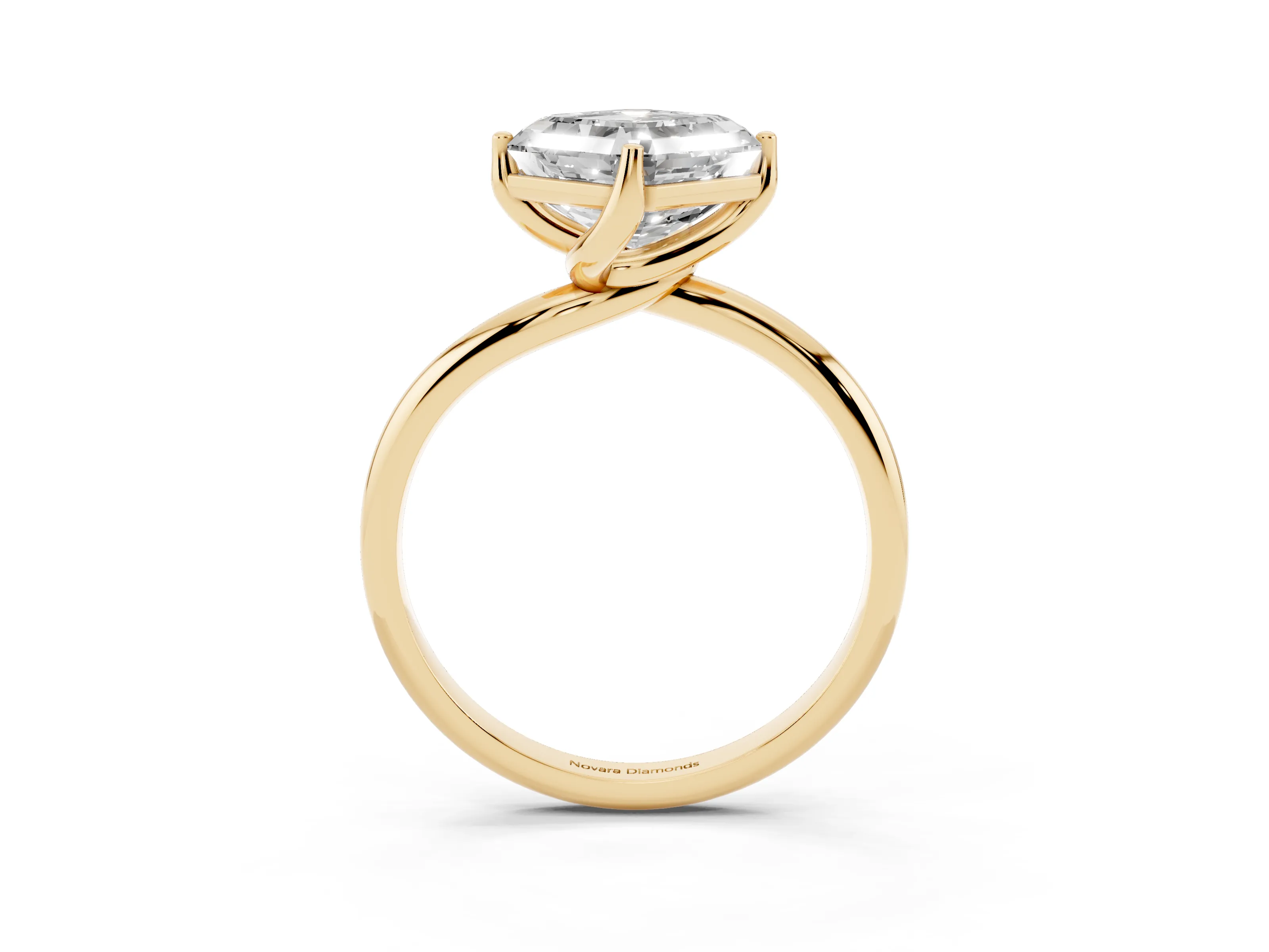Asscher Cut Diamond Solitaire Engagement Ring Set in Yellow gold with Classic Plain Band