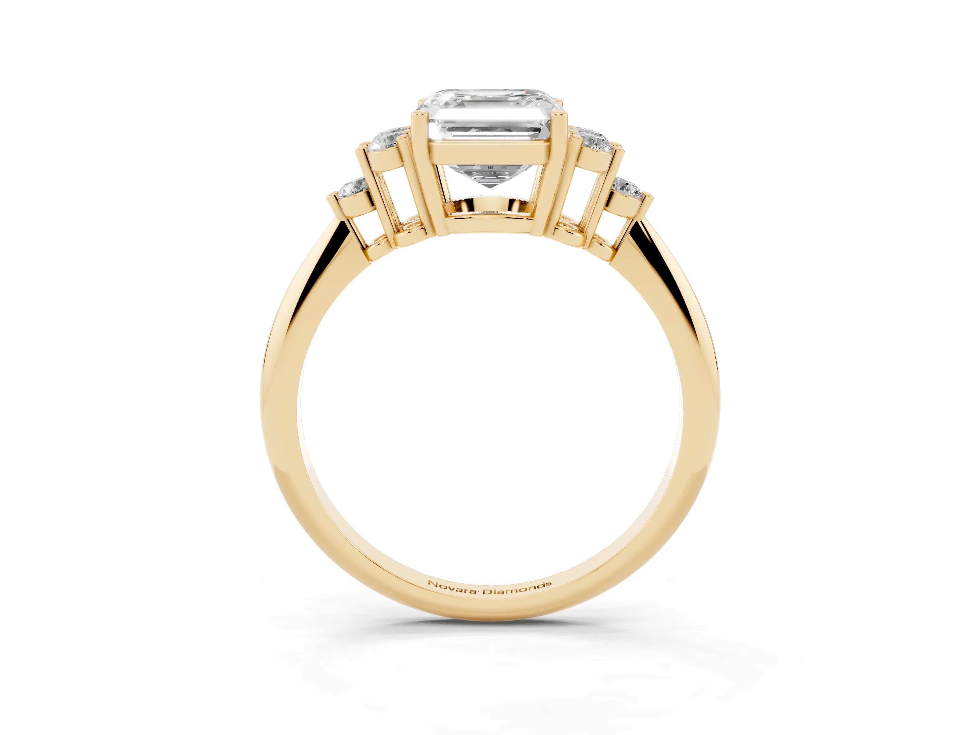 Asscher Cut Diamond Cluster Ring Set in Yellow gold with Plain Band and Prong Setting