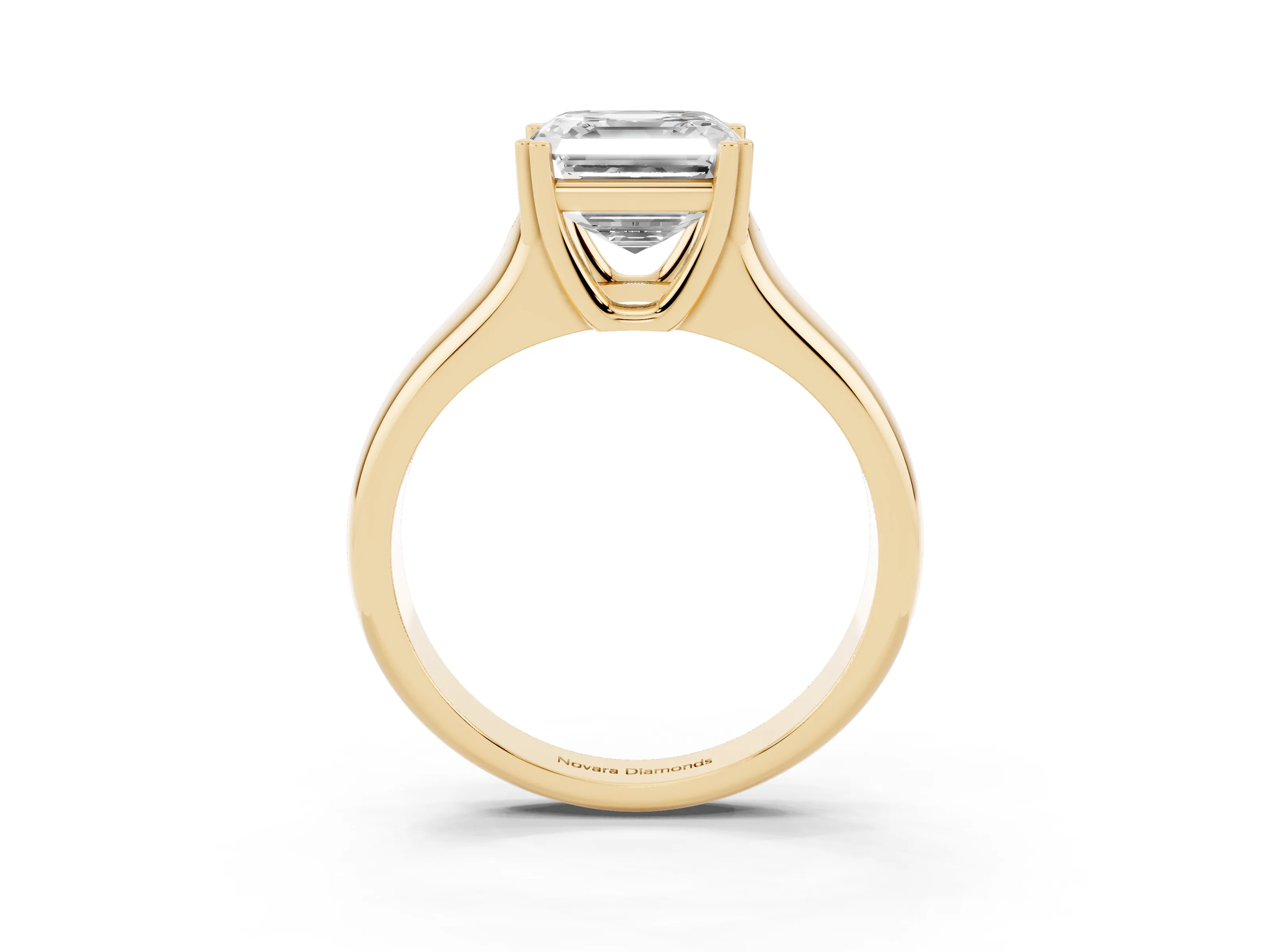 Asscher Cut Diamond Solitaire Ring Set in Yellow gold with Wide Band and Prong Setting