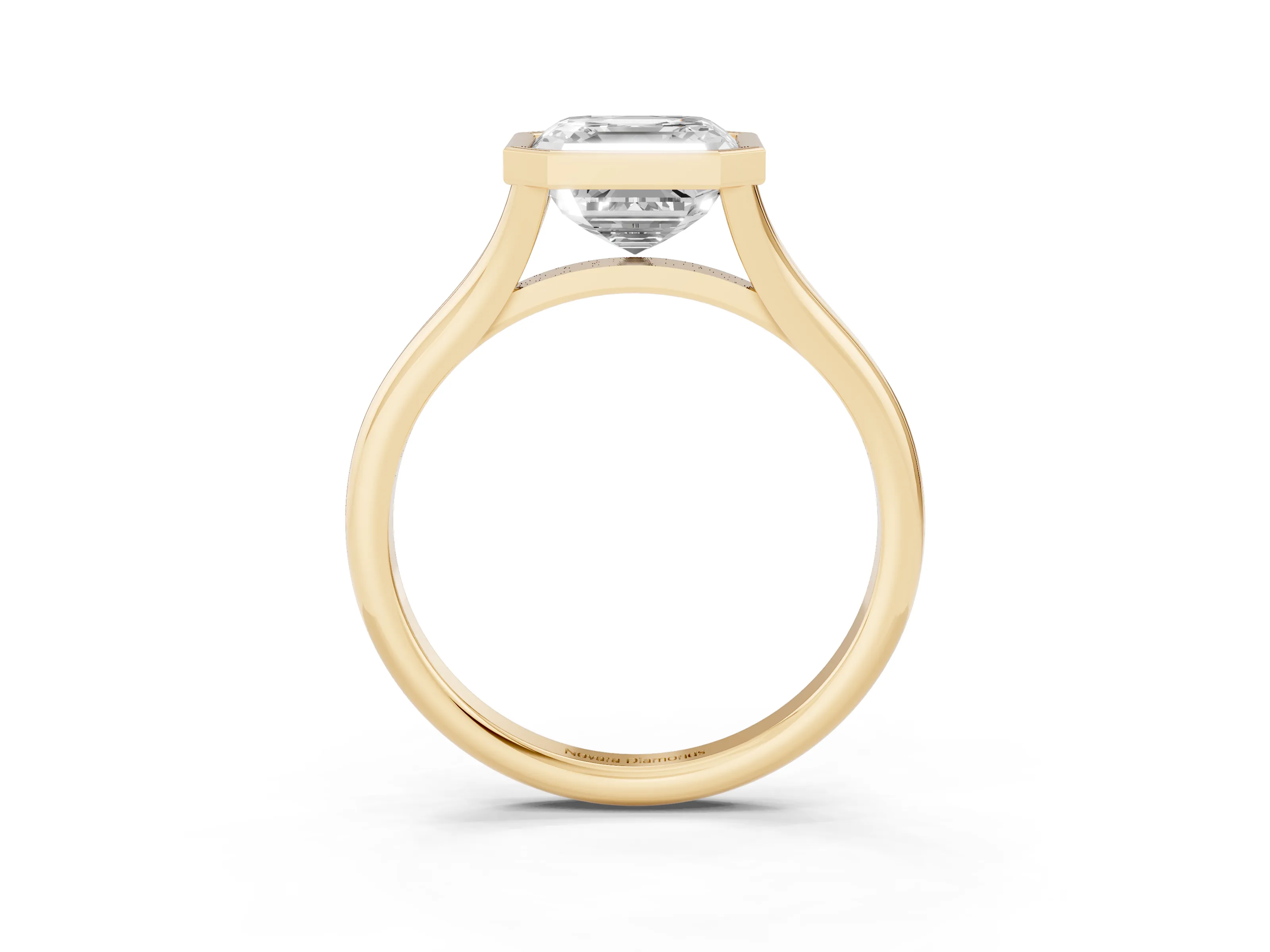 Bezel Set Asscher Cut Diamond Solitaire Ring Set in Yellow gold with Tapered Band
