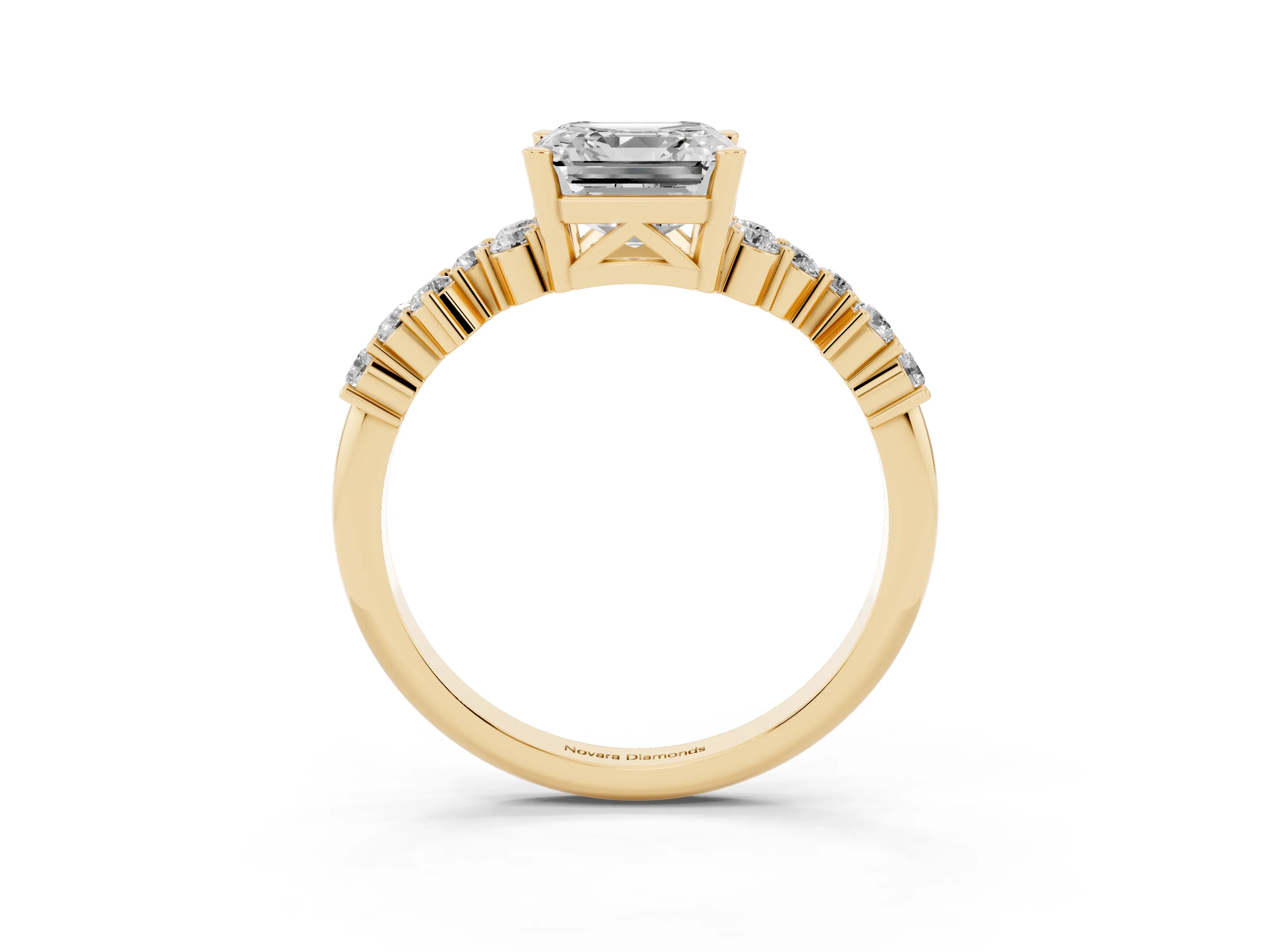 Asscher Cut Diamond Ring Set in Yellow gold with Scattered Round Accents