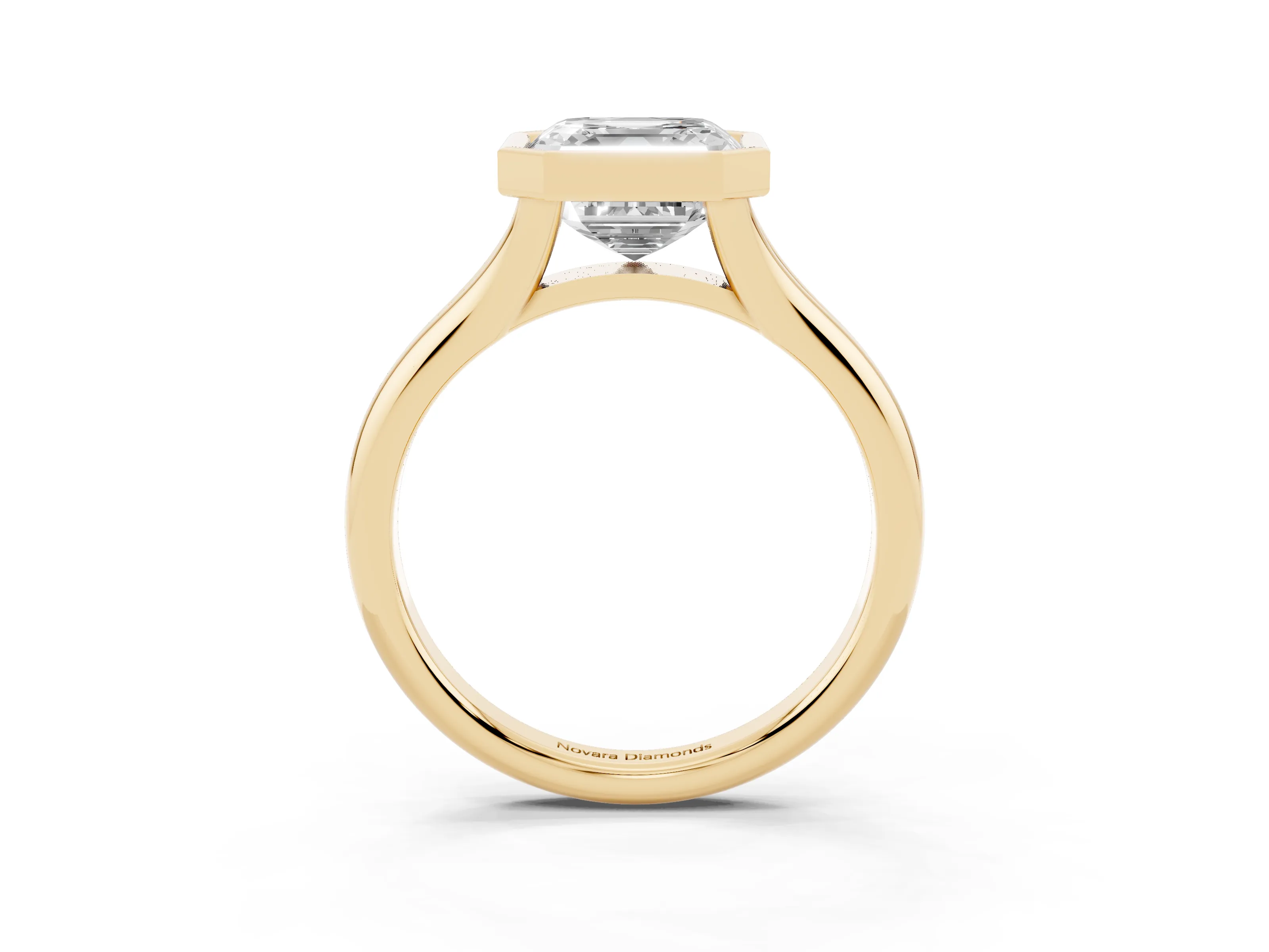 Bezel Set Asscher Cut Diamond Solitaire Ring Set in Yellow gold with Smooth Band