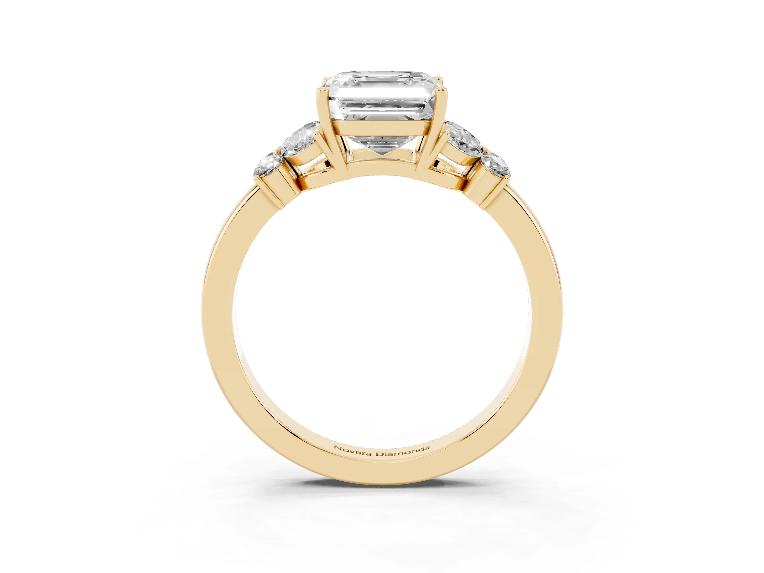 Asscher Cut Diamond Solitaire Floral Ring Set in Yellow gold with Marquise Petals and Prong Setting