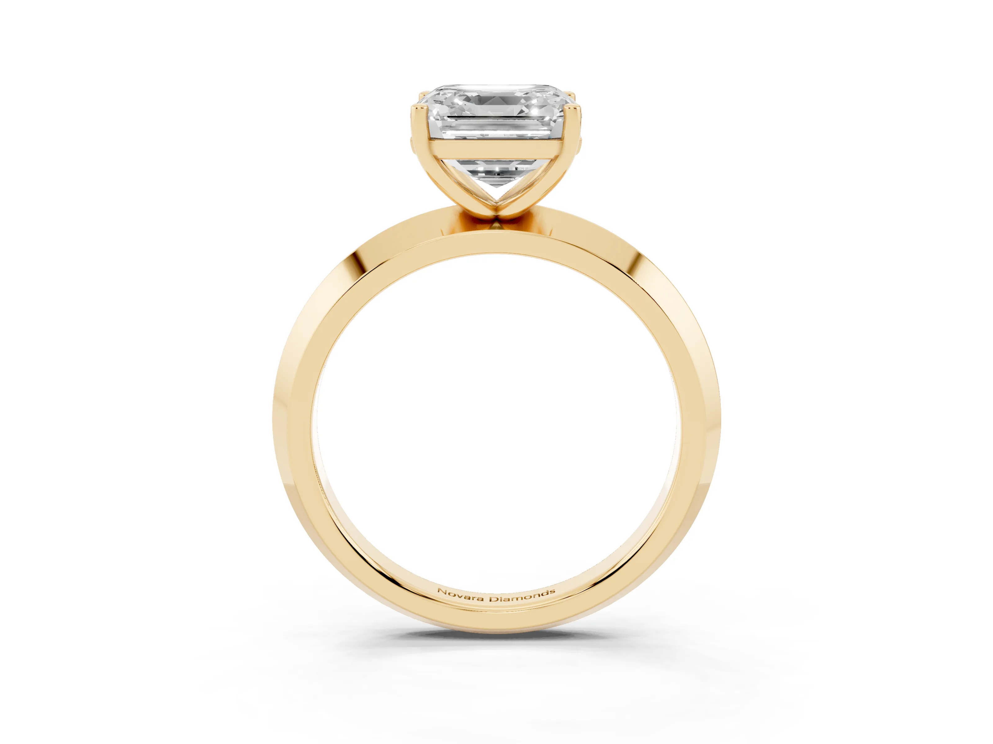 Asscher Cut Diamond Solitaire Engagement Ring Set in Yellow gold with Flat Band and Prong Setting