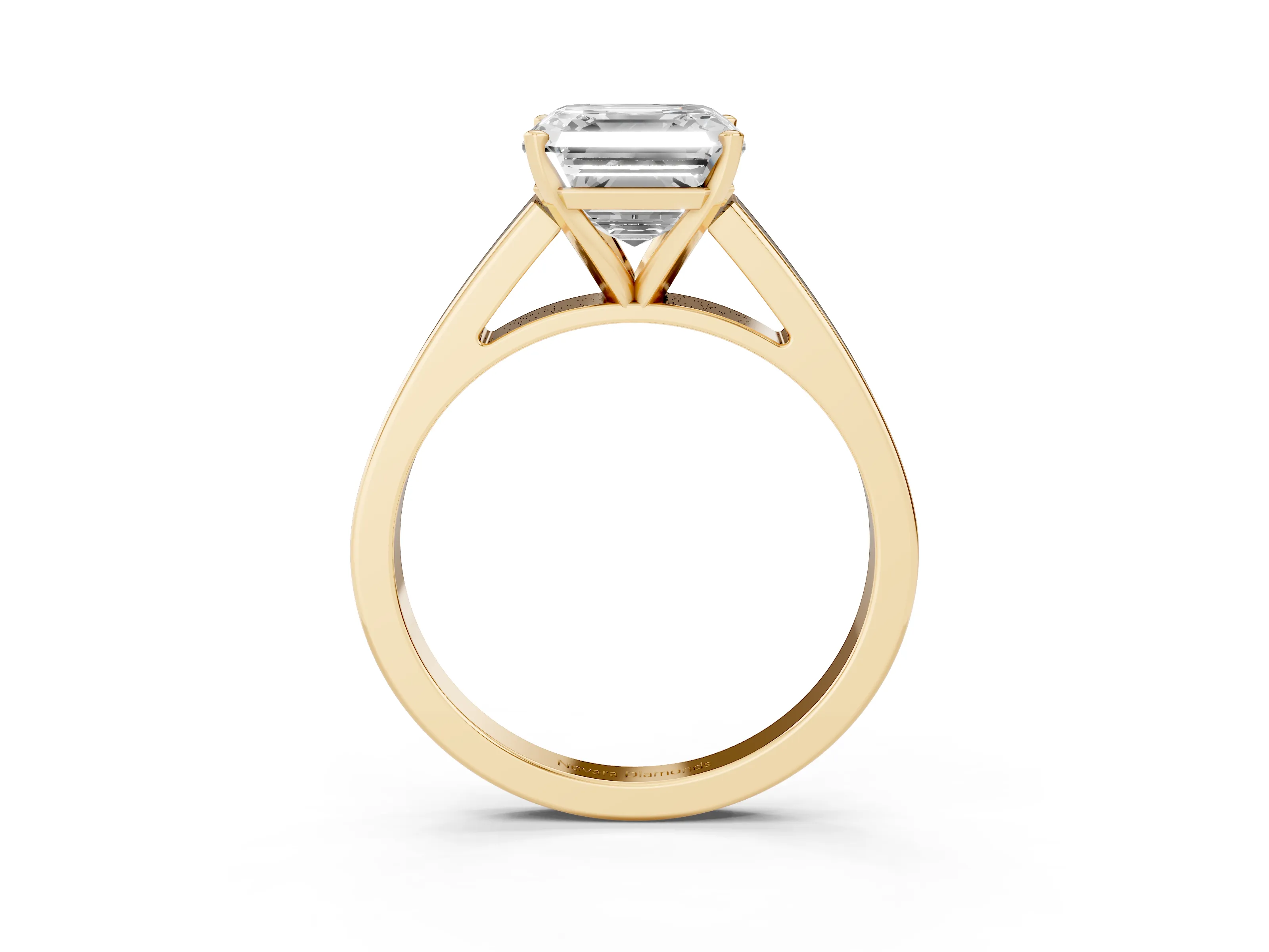 Asscher Cut Diamond Solitaire Engagement Ring Set in Yellow gold with Prong Setting and Tapered Band