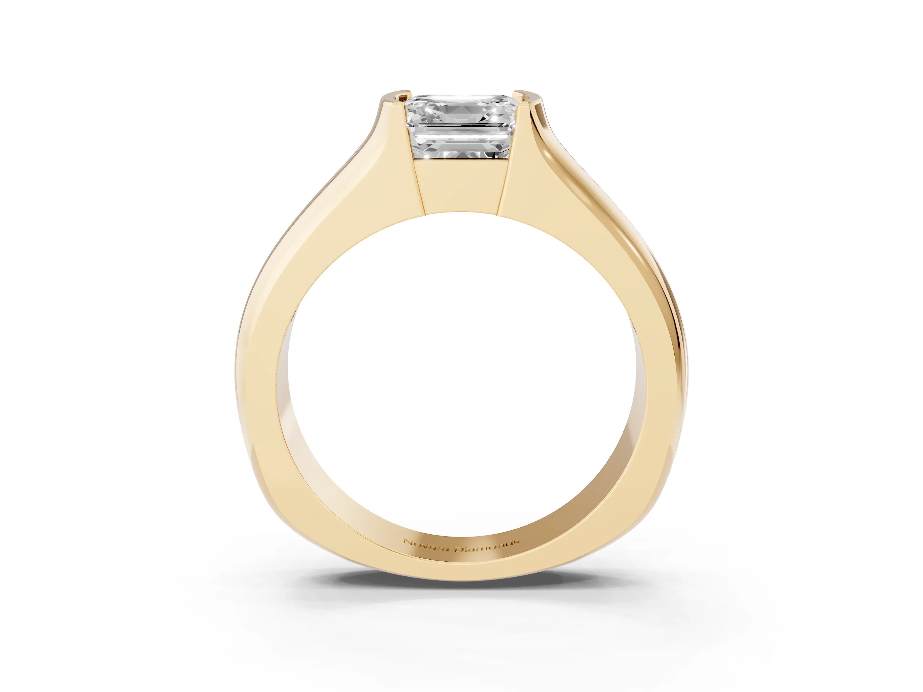 Asscher Cut Diamond Bezel Solitaire Ring Set in Yellow gold with Wide Band