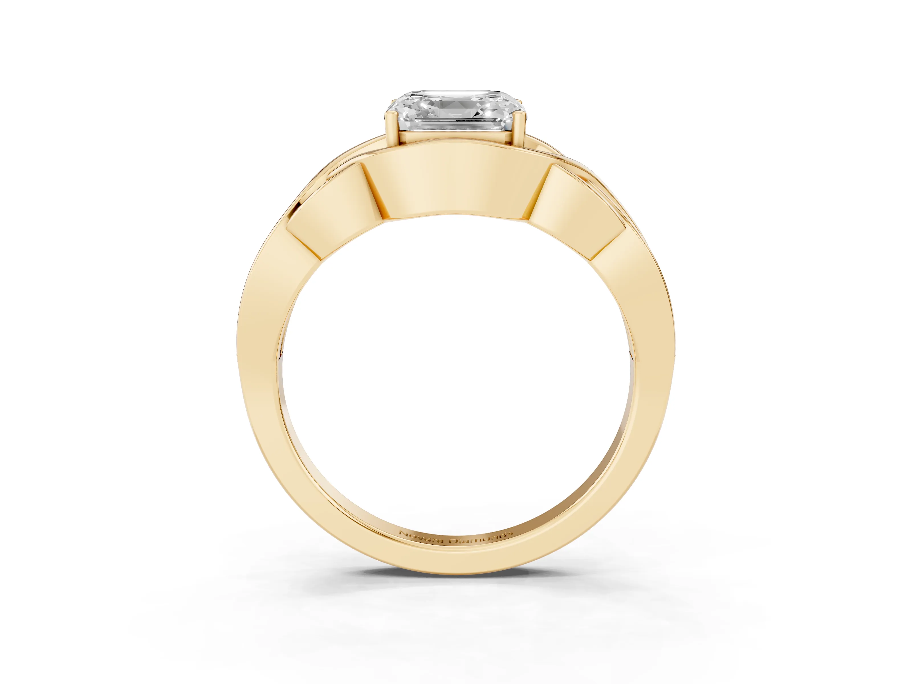 Asscher Cut Diamond Solitaire Ring Set in Yellow gold with Intertwined Band