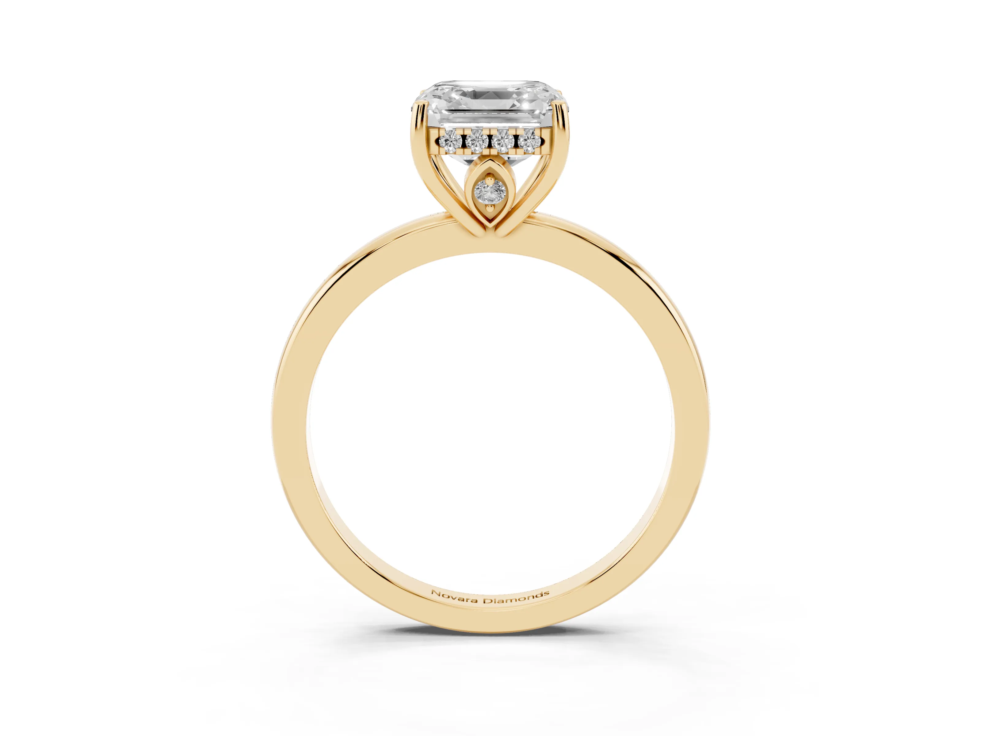 Asscher Cut Diamond Solitaire Ring Set in Yellow gold with Plain Band and Prong Setting