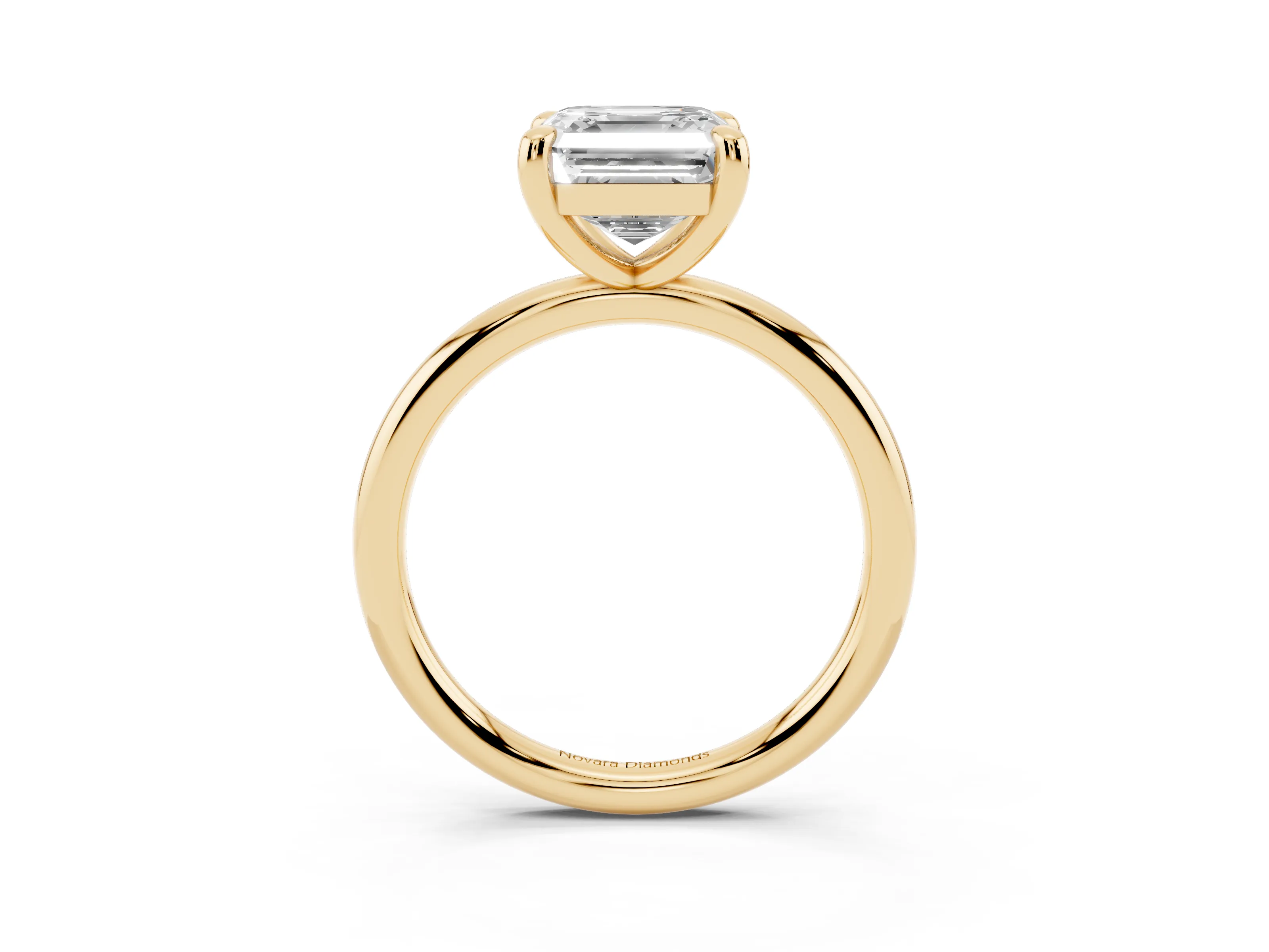 Asscher Cut Diamond Solitaire Ring Set in Yellow gold with Prong Setting on a Polished Plain Band