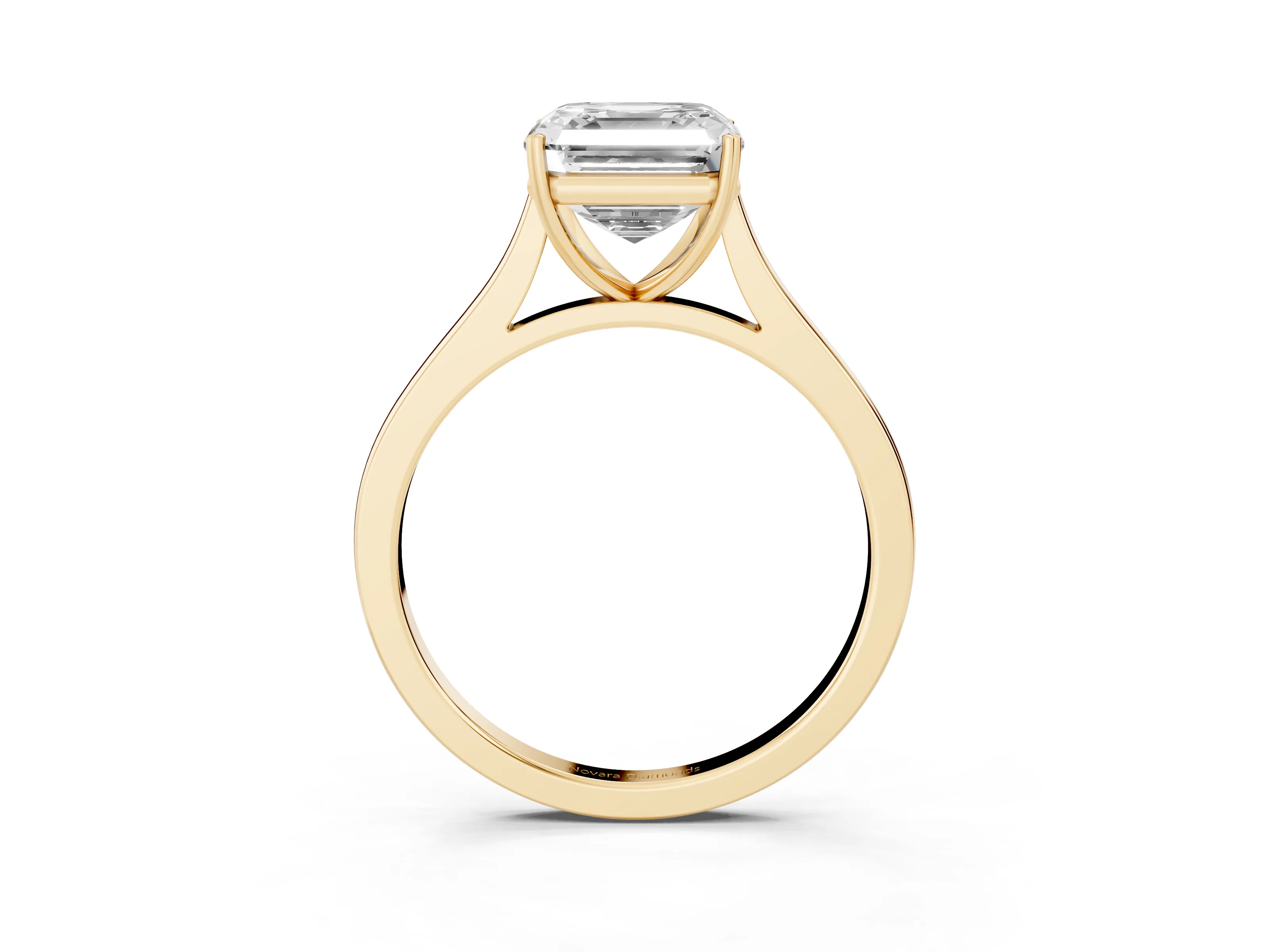 Asscher Cut Diamond Solitaire Heart Prong Engagement Ring Set in Yellow gold with Tapered Band