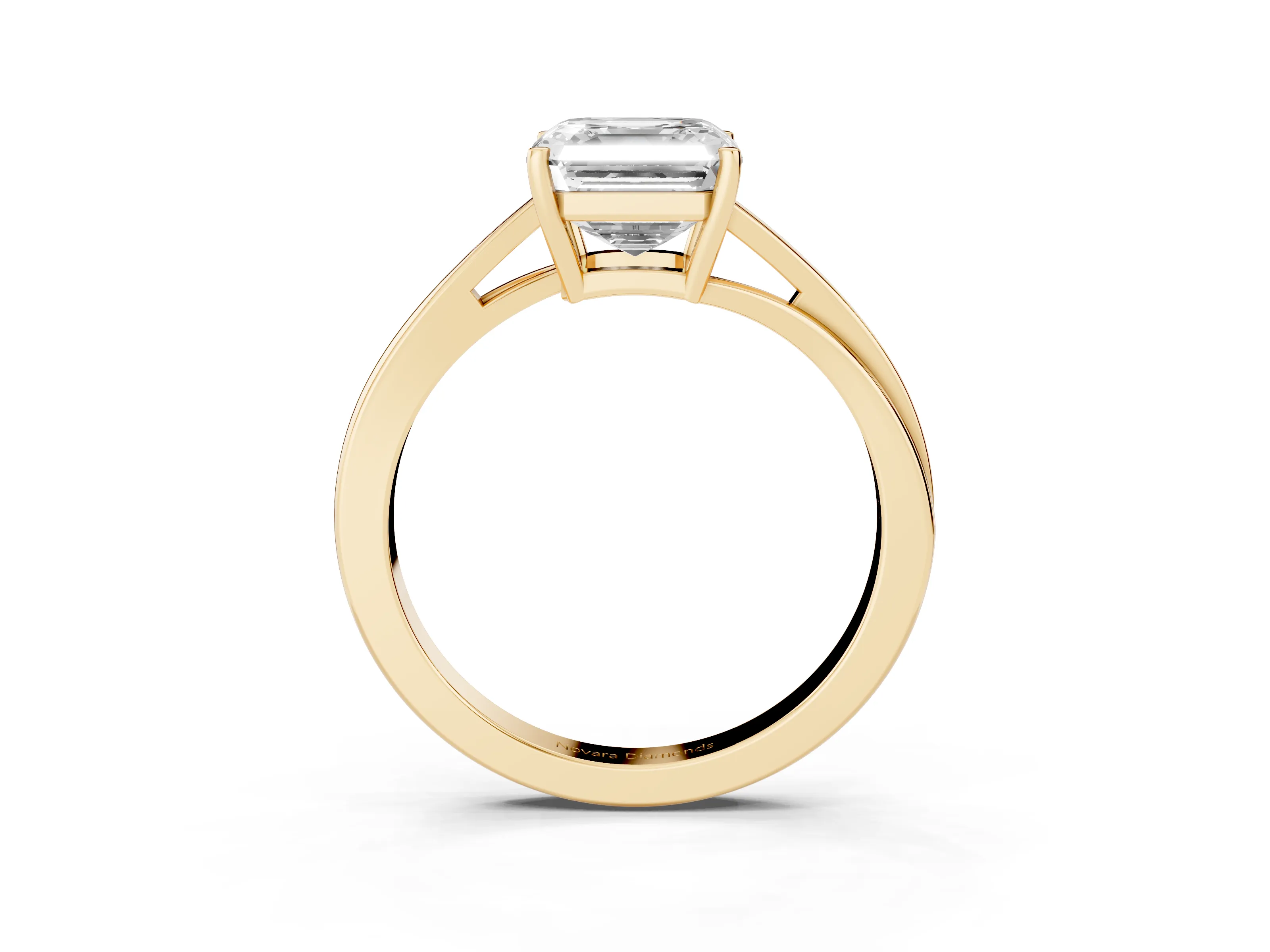 Asscher Cut Diamond Solitaire Twist Band Ring Set in Yellow gold with Prong Setting