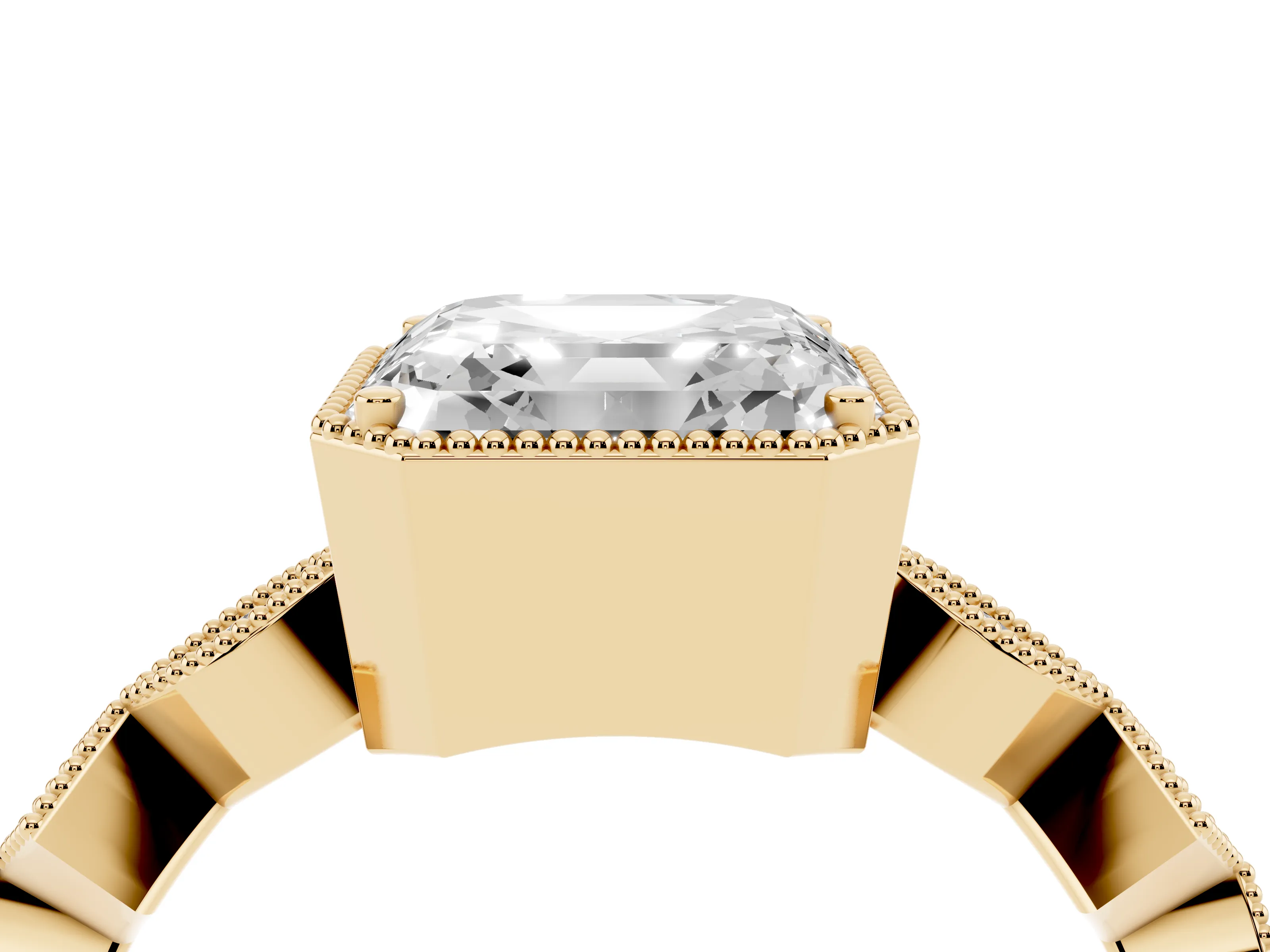 Asscher Cut Diamond Milgrain Marquise Twist Band Ring Set in Yellow gold with Prong Setting