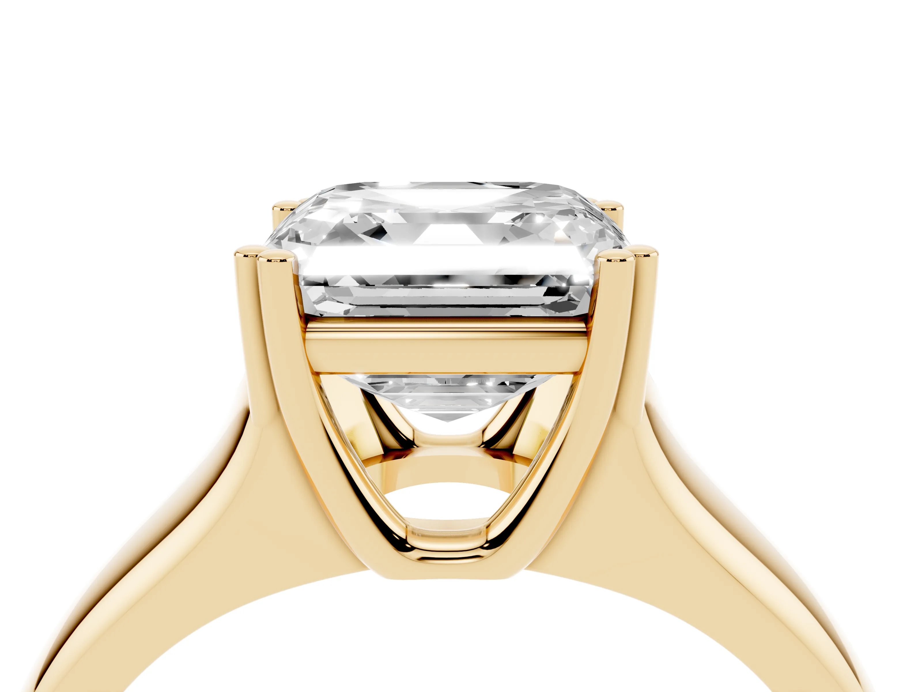 Asscher Cut Diamond Solitaire Ring Set in Yellow gold with Wide Band and Prong Setting