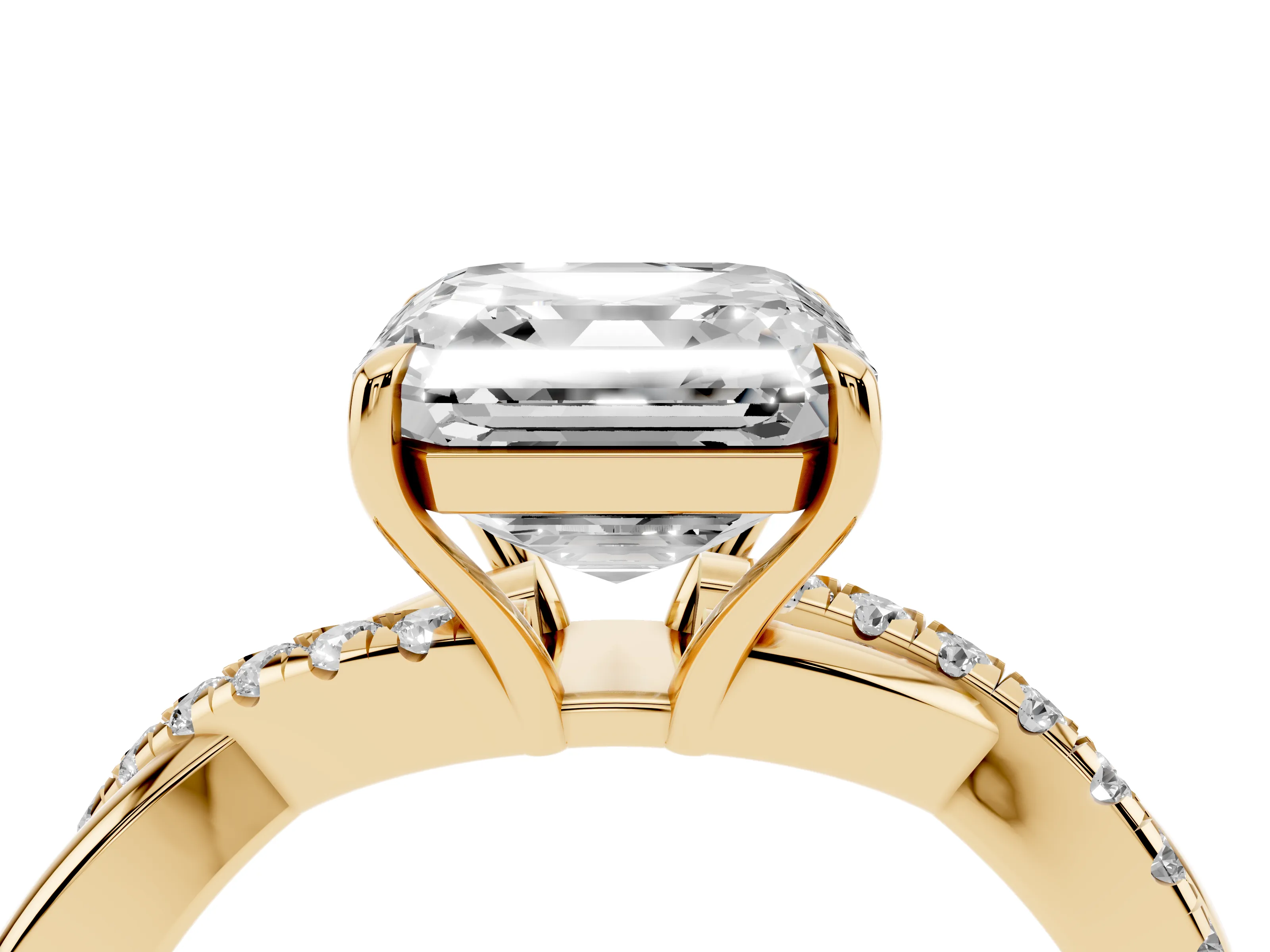 Asscher Cut Diamond Twisted Pavé Band Ring Set in Yellow gold with Prong Setting