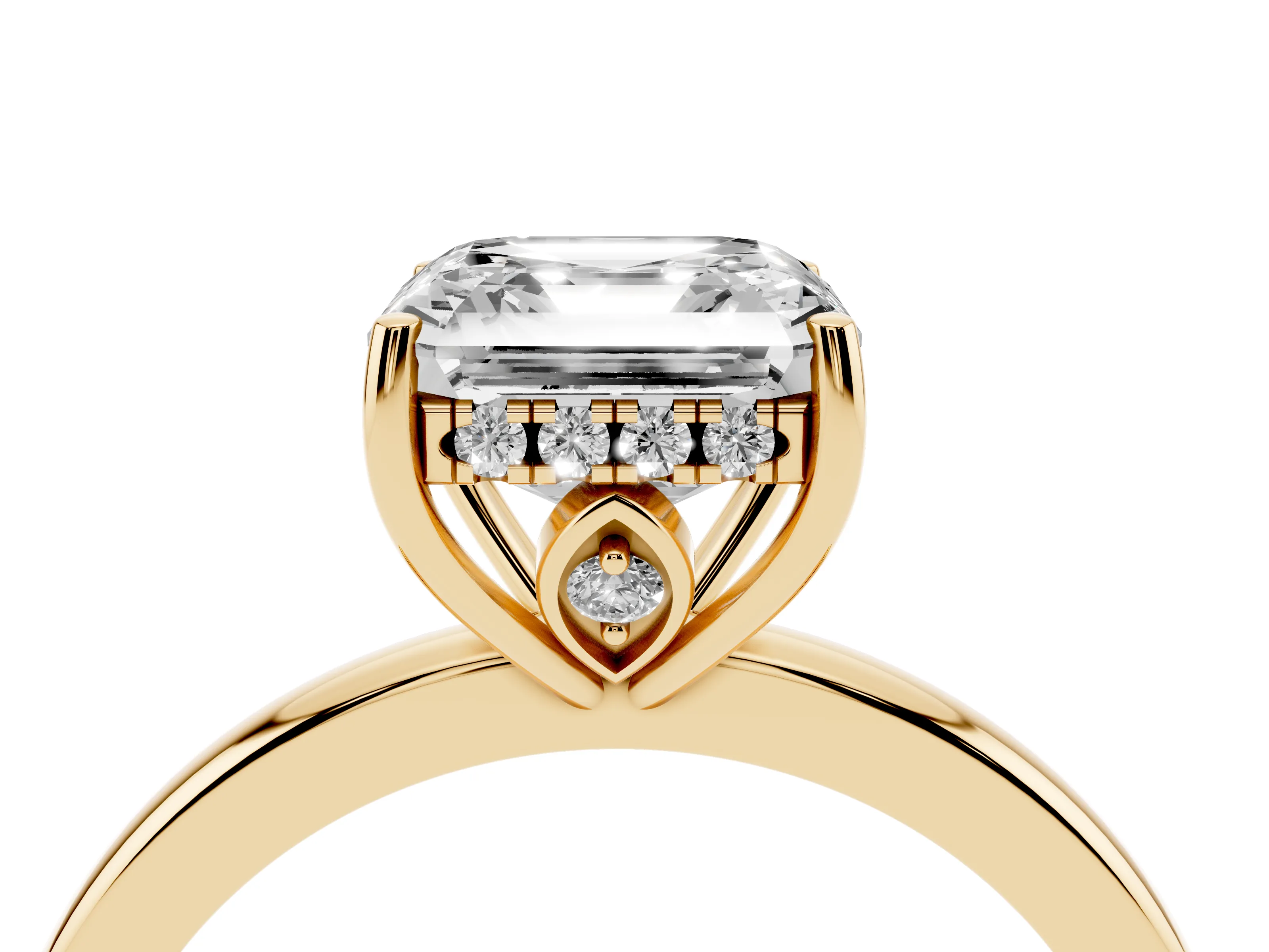 Asscher Cut Diamond Solitaire Ring Set in Yellow gold with Plain Band and Prong Setting