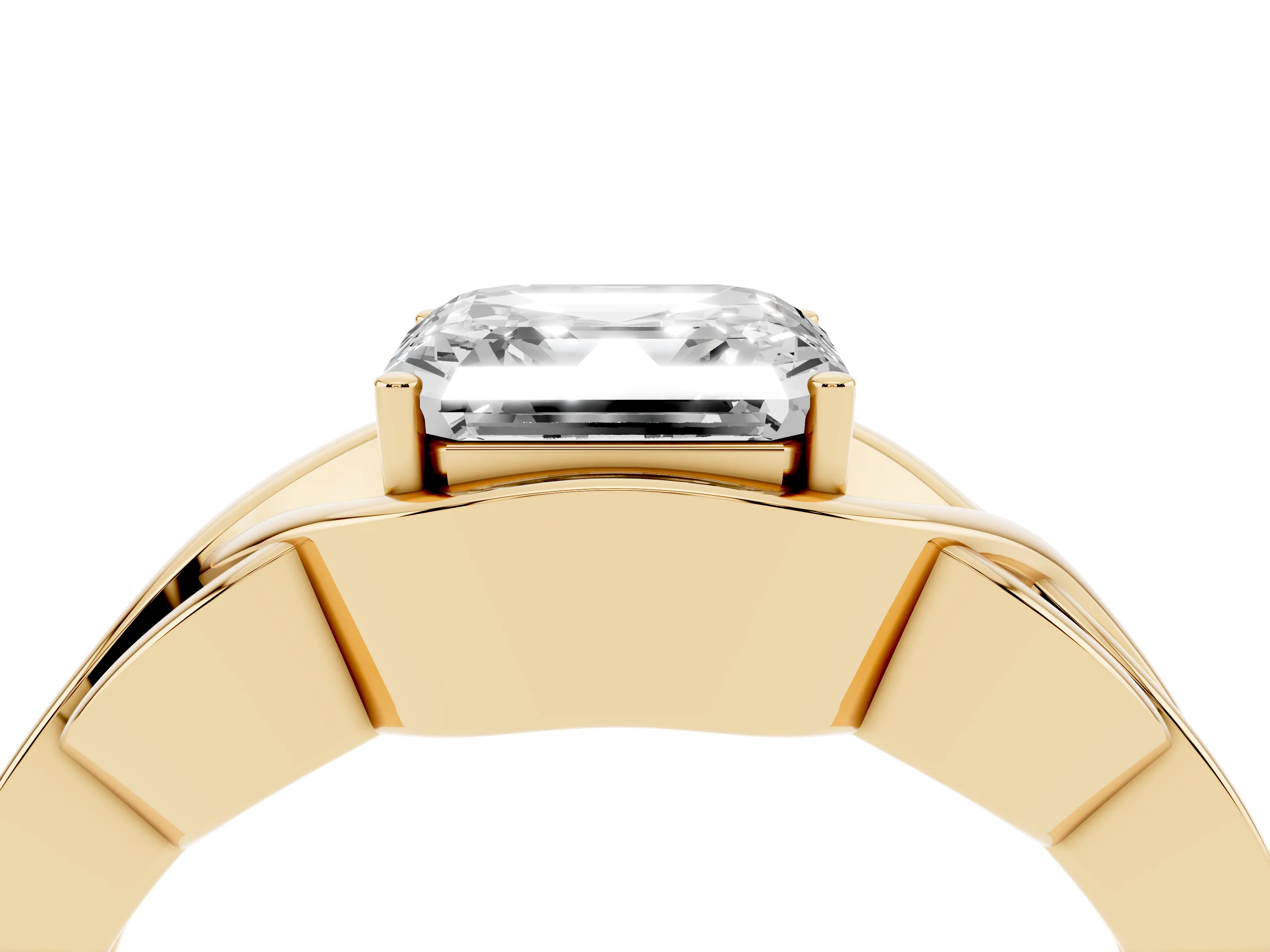 Asscher Cut Diamond Solitaire Ring Set in Yellow gold with Intertwined Band