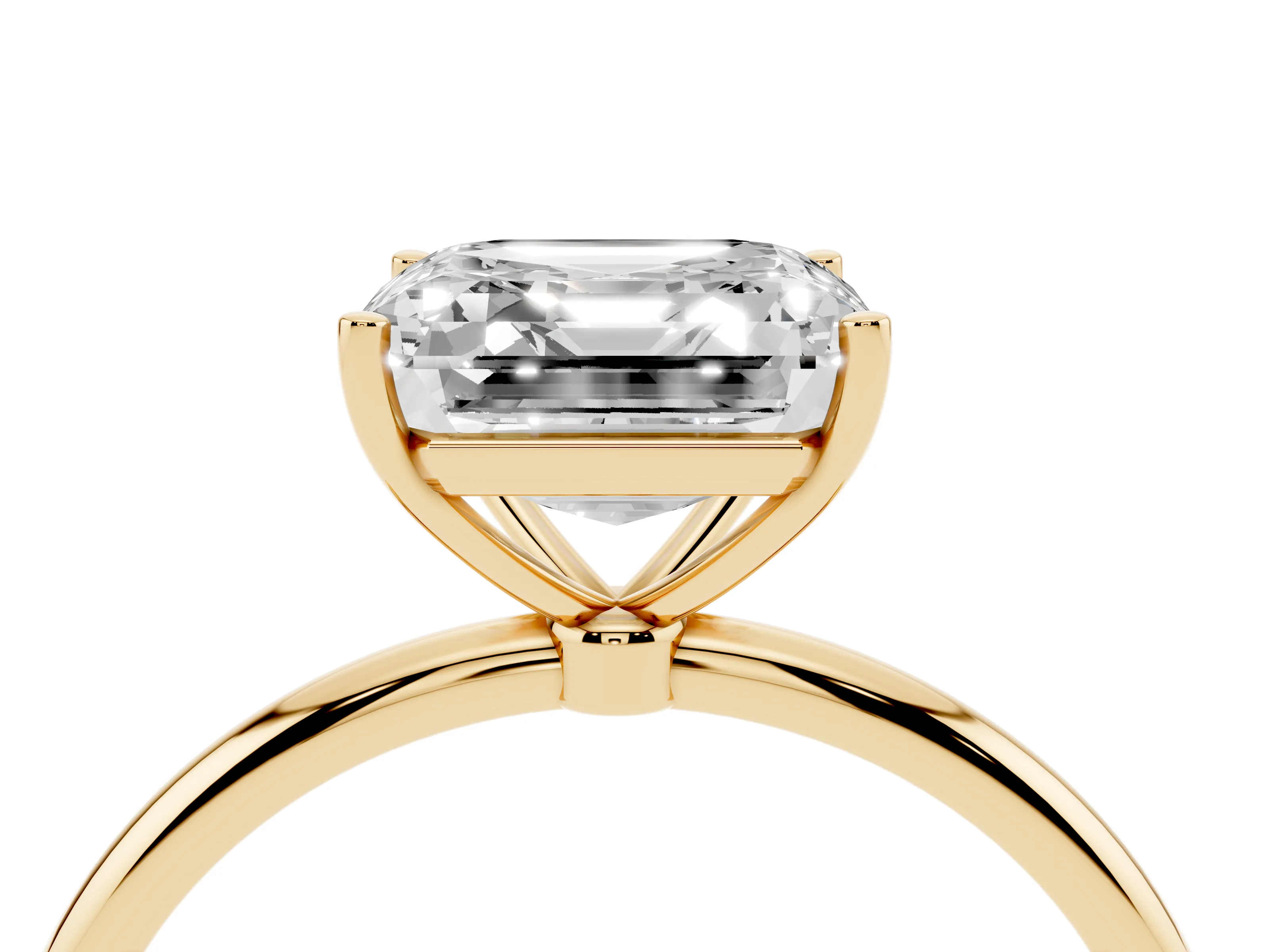 Asscher Cut Diamond Solitaire Engagement Ring Set in Yellow gold with Thin Band and Prong Setting