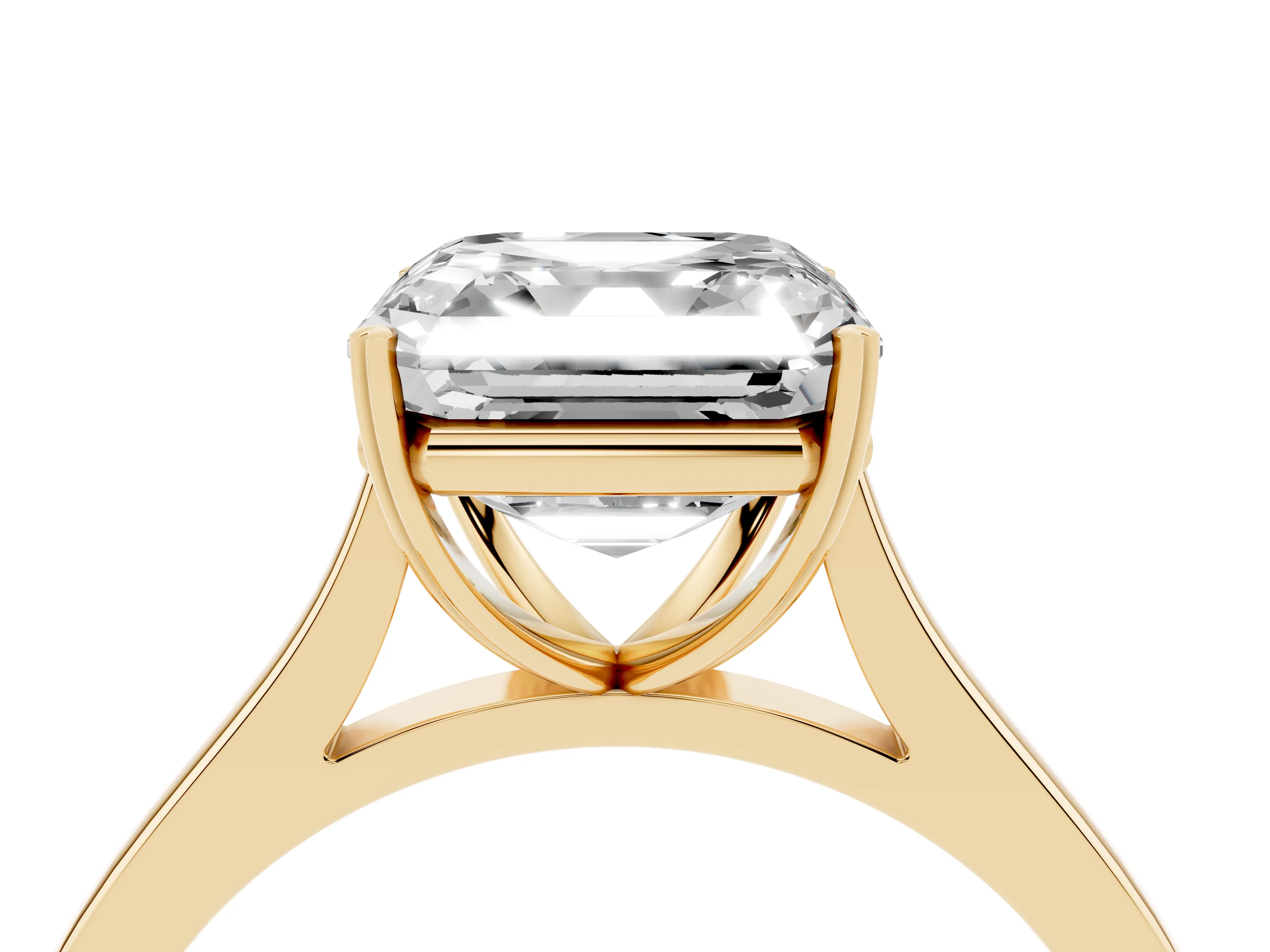 Asscher Cut Diamond Solitaire Heart Prong Engagement Ring Set in Yellow gold with Tapered Band