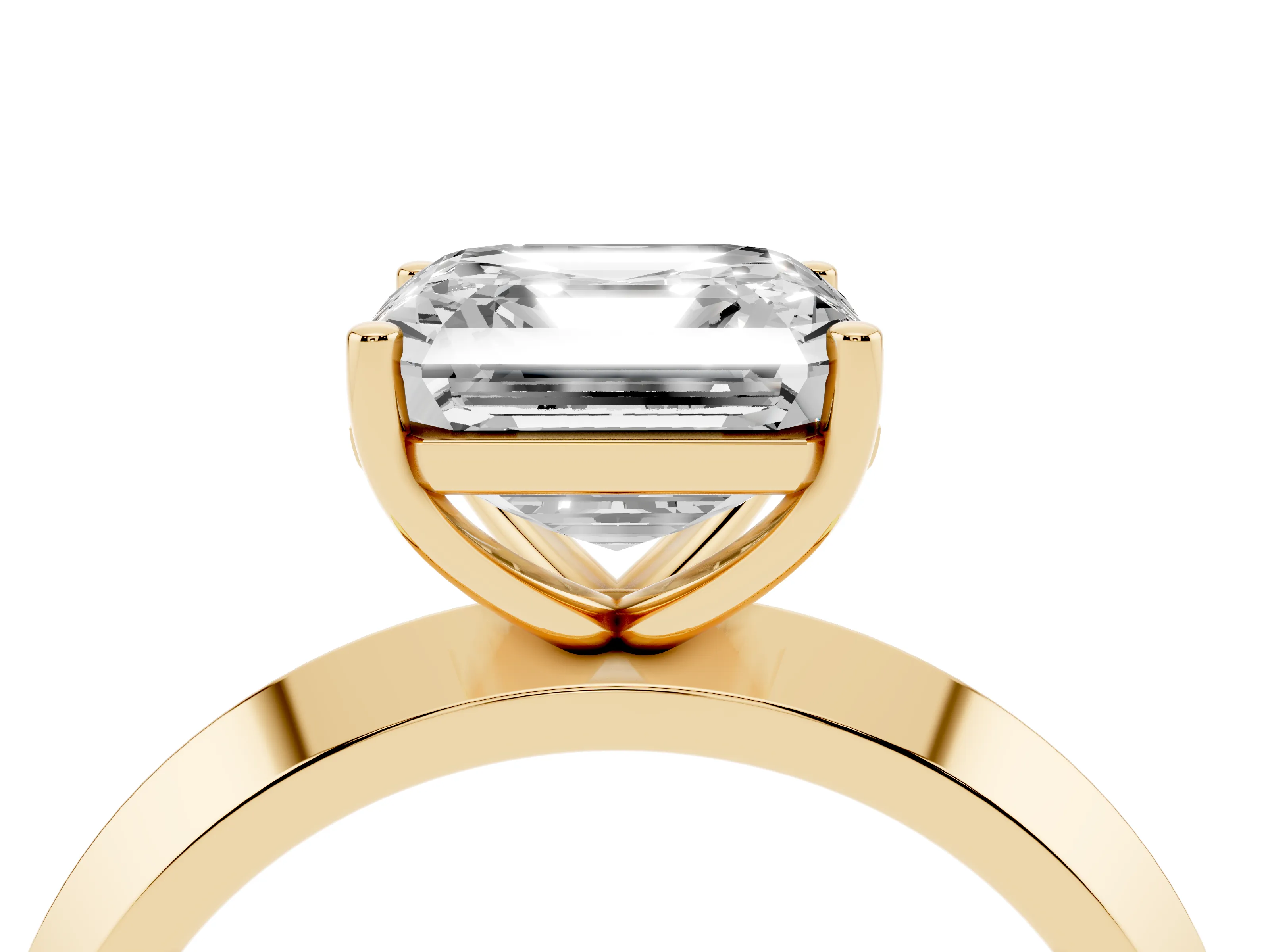Asscher Cut Diamond Solitaire Engagement Ring Set in Yellow gold with Flat Band and Prong Setting