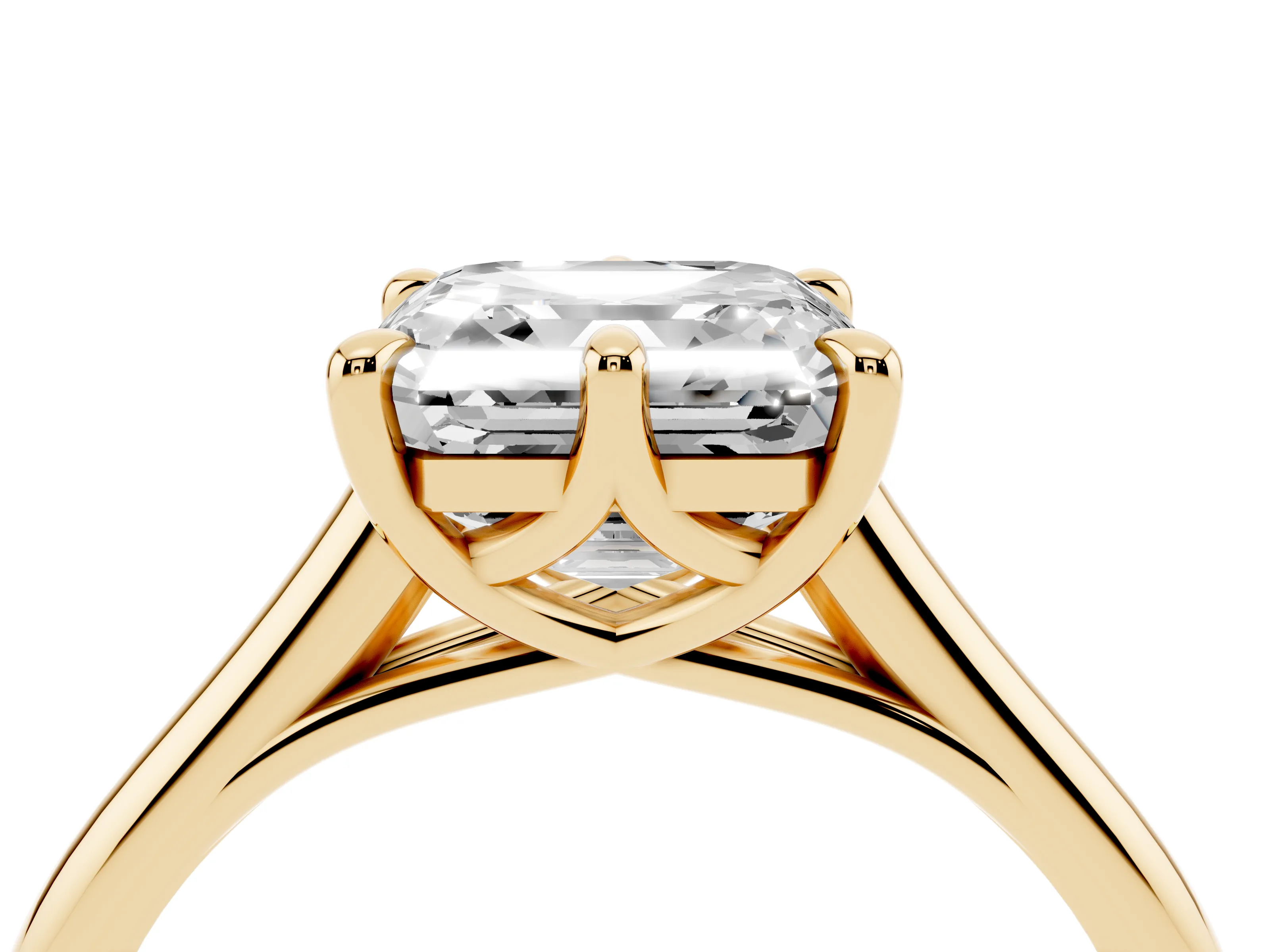 Asscher Cut Diamond Solitaire Engagement Ring Set in Yellow gold with Prong Setting and Plain Classic Band