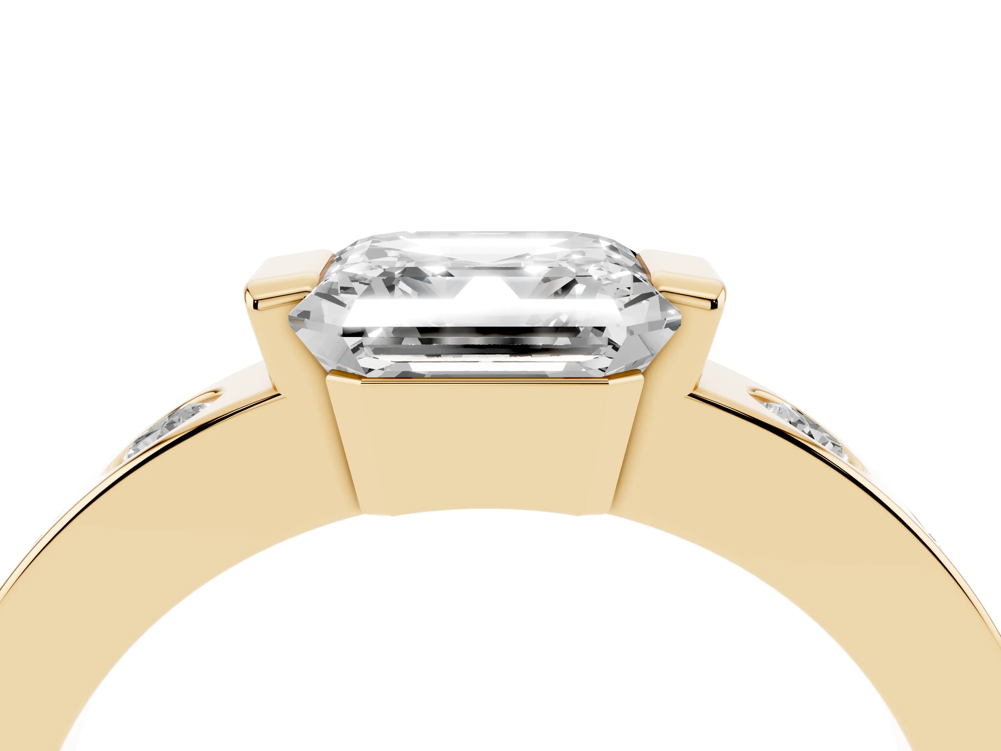 Asscher Cut Diamond Channel-Set Band Ring Set in Yellow gold with Bezel Prong Setting