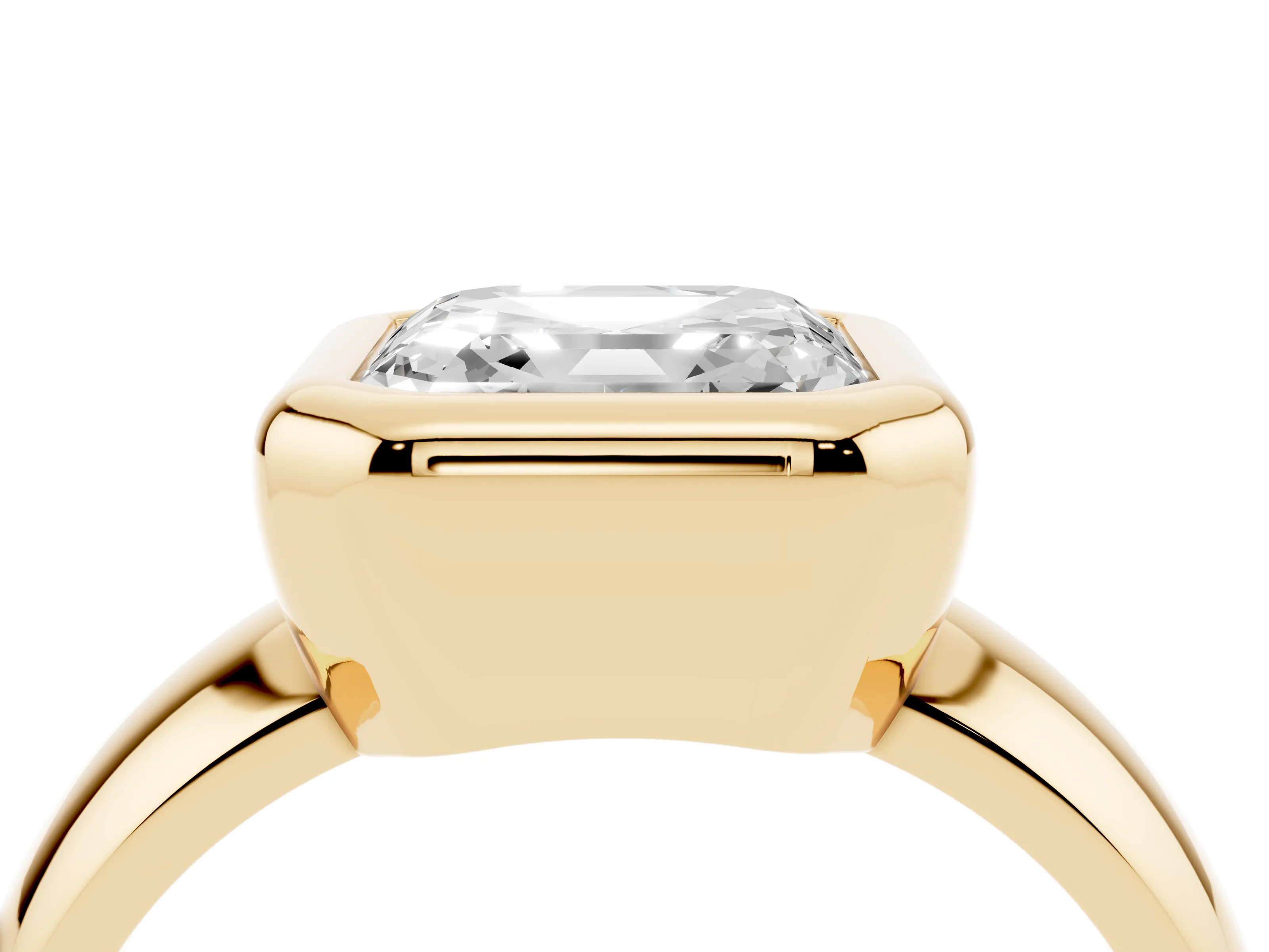 Bezel Set Asscher Cut Diamond Solitaire Ring Set in Yellow gold with Wide Band