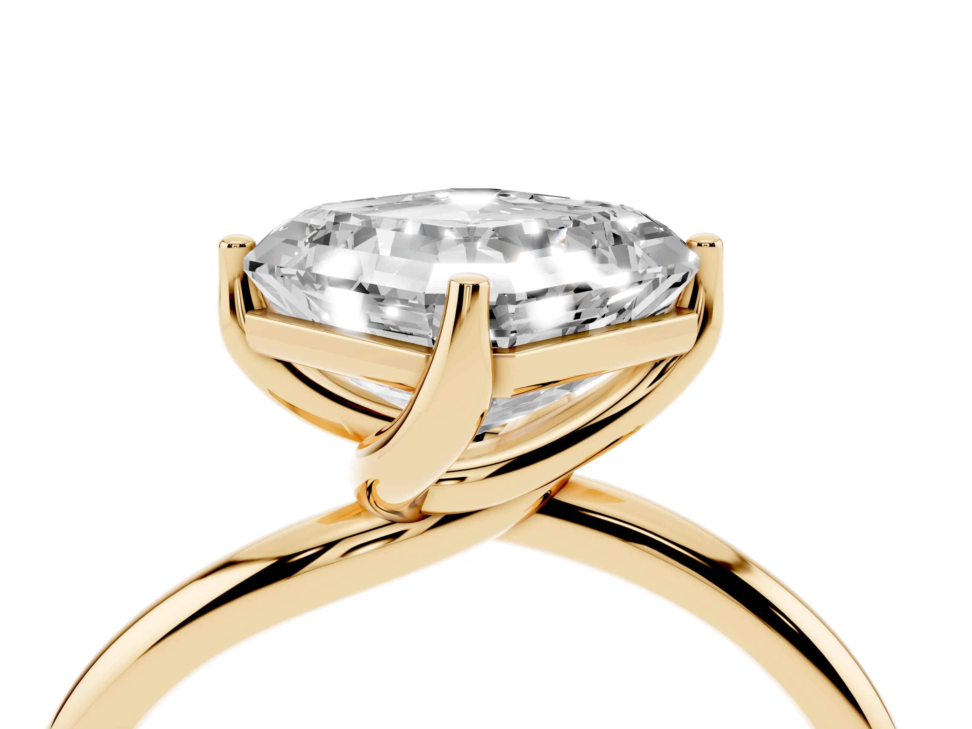 Asscher Cut Diamond Solitaire Engagement Ring Set in Yellow gold with Classic Plain Band