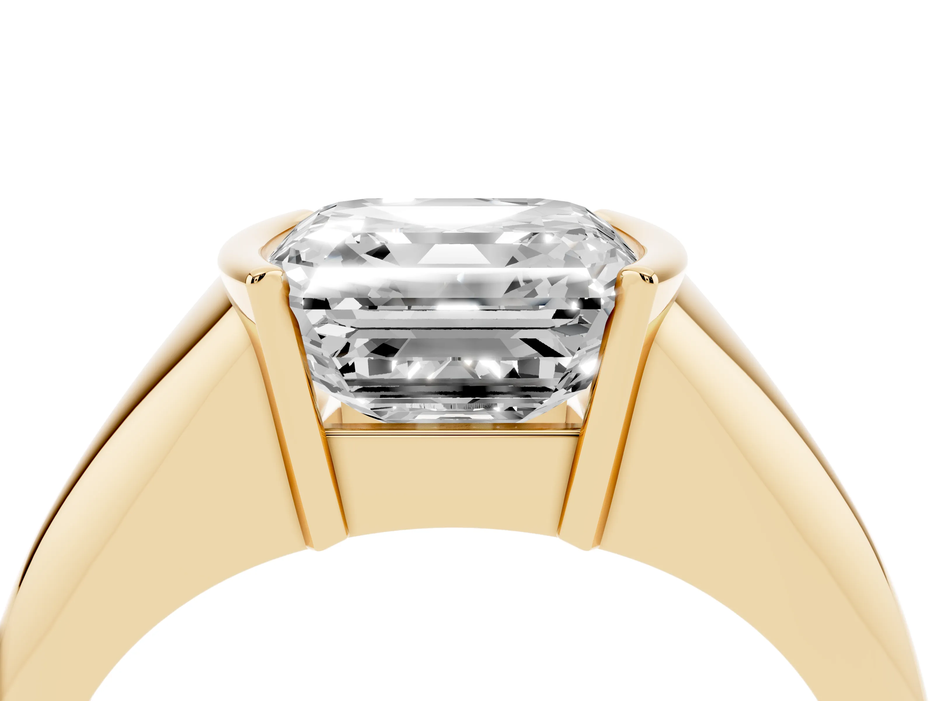 Asscher Cut Diamond Solitaire Tension Set Ring Set in Yellow gold