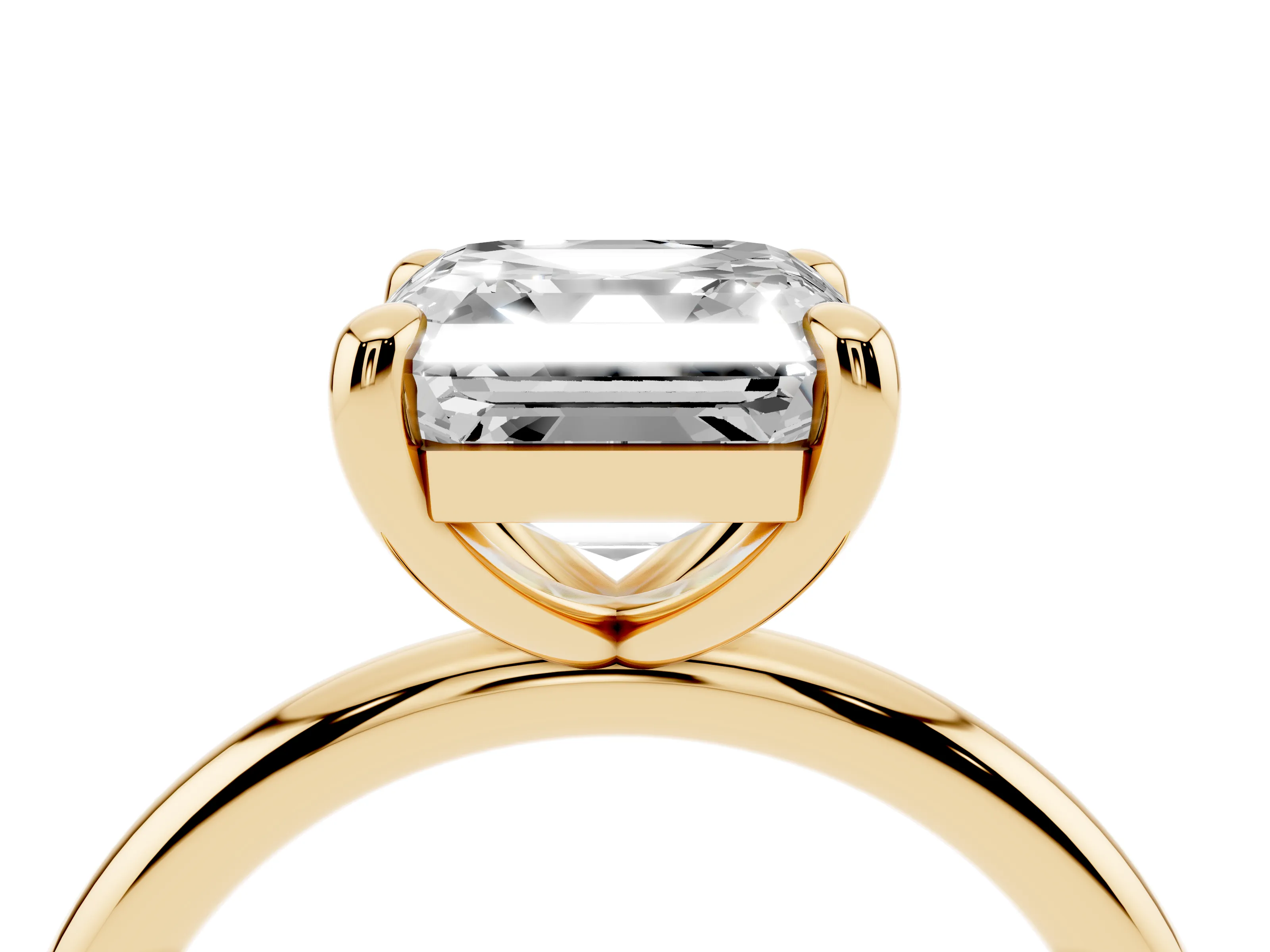 Asscher Cut Diamond Solitaire Ring Set in Yellow gold with Prong Setting on a Polished Plain Band