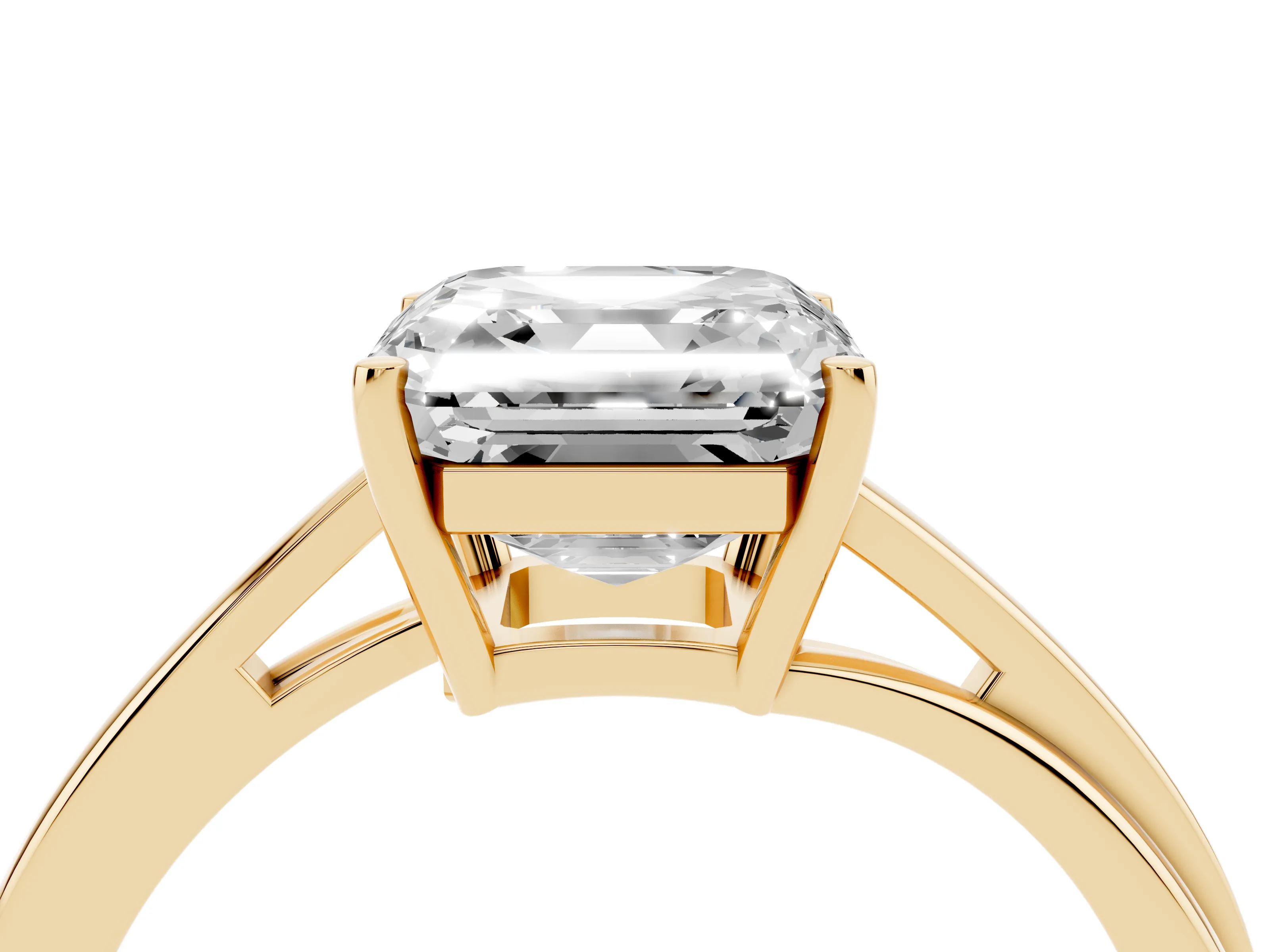 Asscher Cut Diamond Solitaire Twist Band Ring Set in Yellow gold with Prong Setting