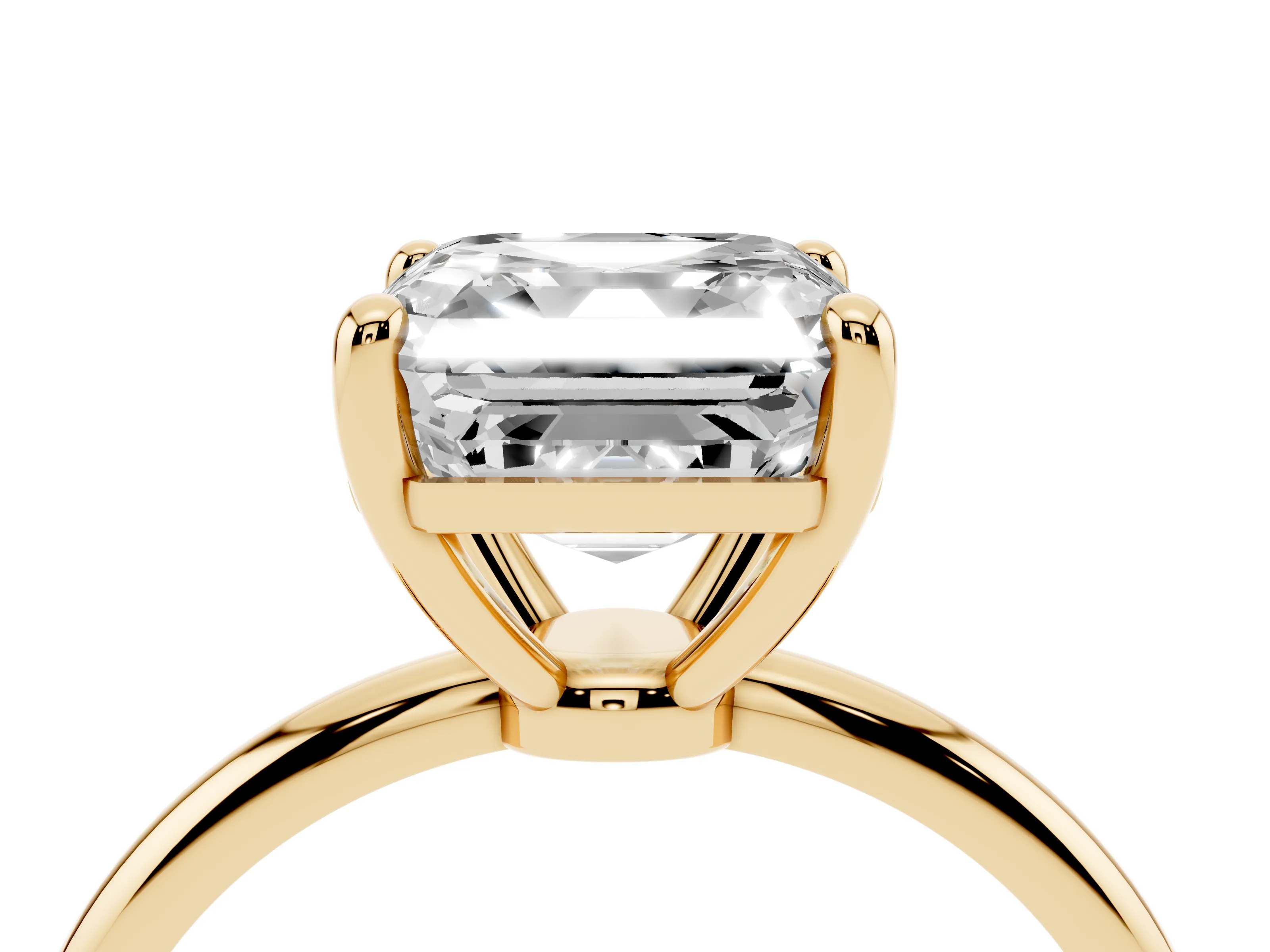Asscher Cut Diamond Solitaire Ring Set in Yellow gold with Secure Prong Setting on a Classic Band