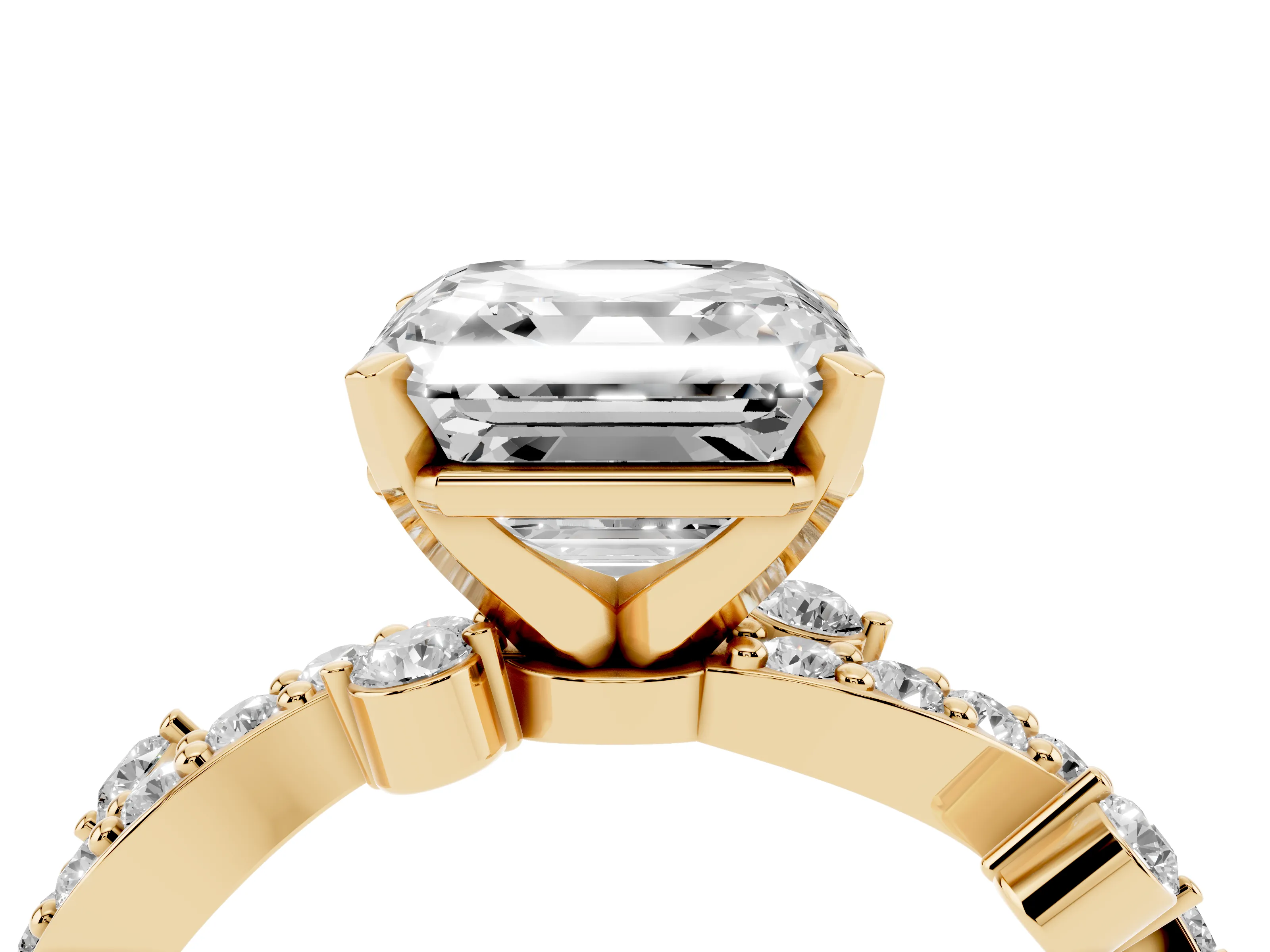 Asscher Cut Diamond Solitaire Twisted Band Set in Yellow gold with Pavé Setting