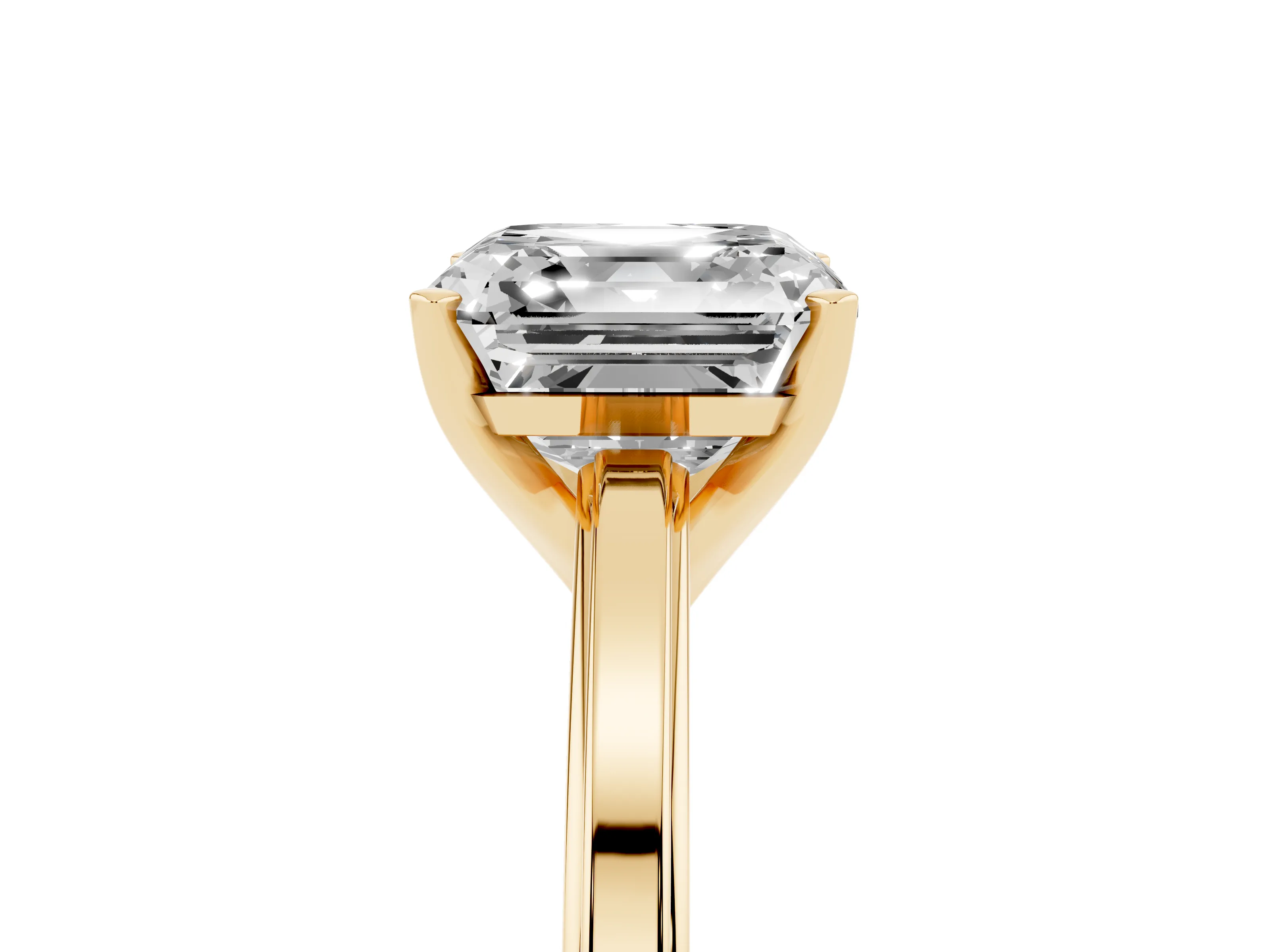 Asscher Cut Diamond Solitaire Ring Set in Yellow gold with Prong Setting and Classic Band