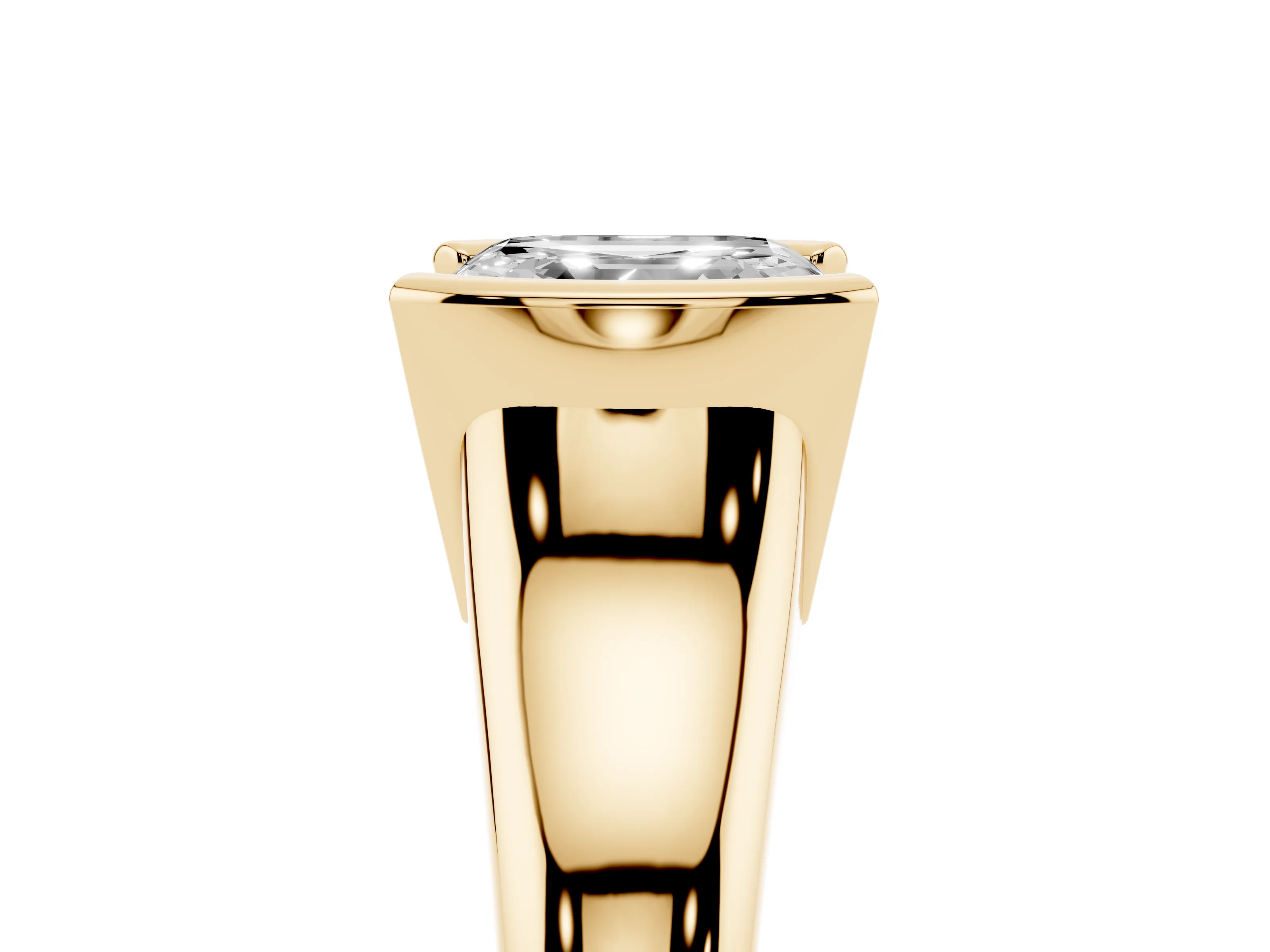 Asscher Cut Diamond Solitaire Tension Set Ring Set in Yellow gold with Split Shank Band