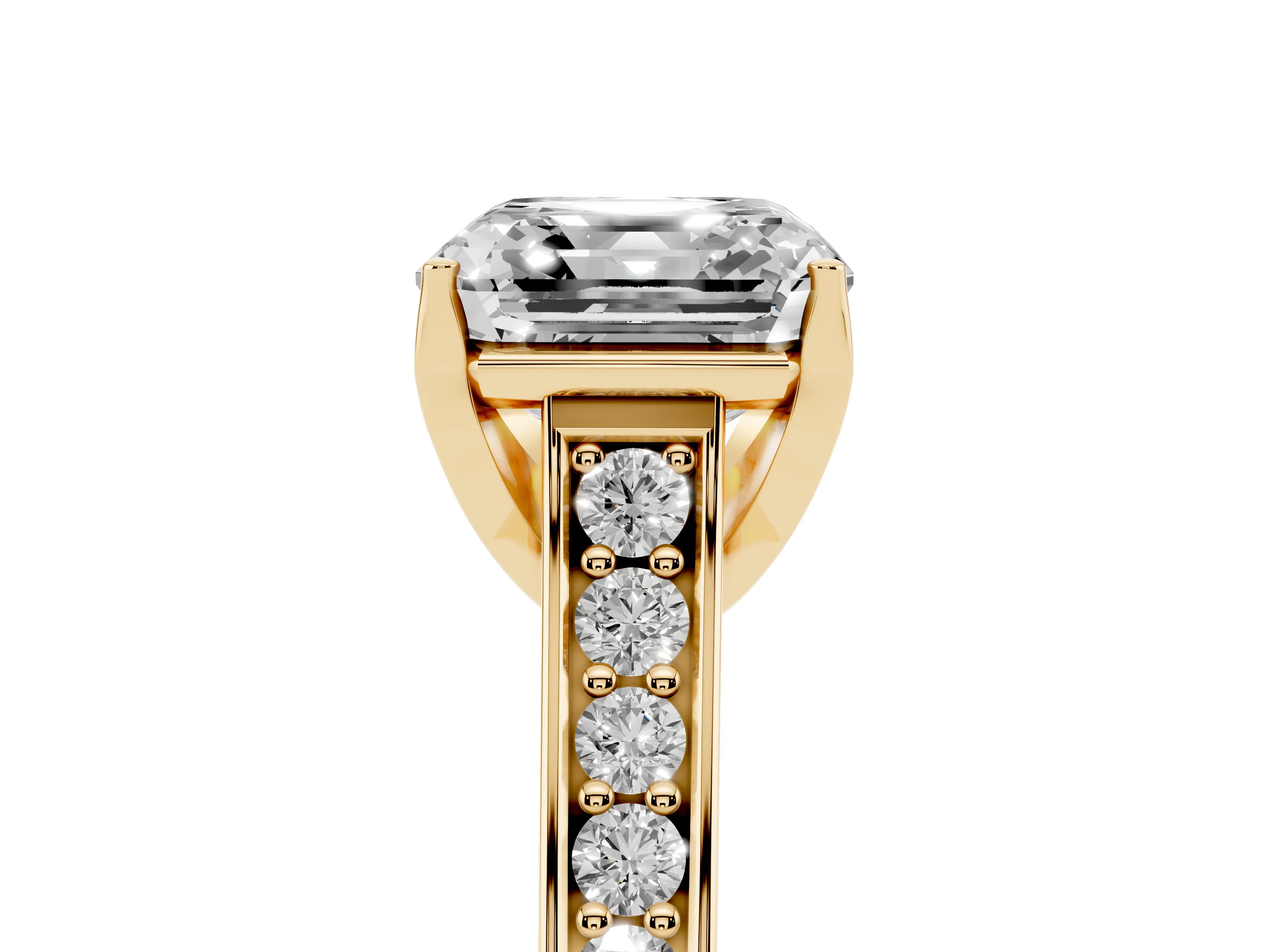 Asscher Cut Diamond Solitaire Pavé Engagement Ring Set in Yellow gold with Prong Setting