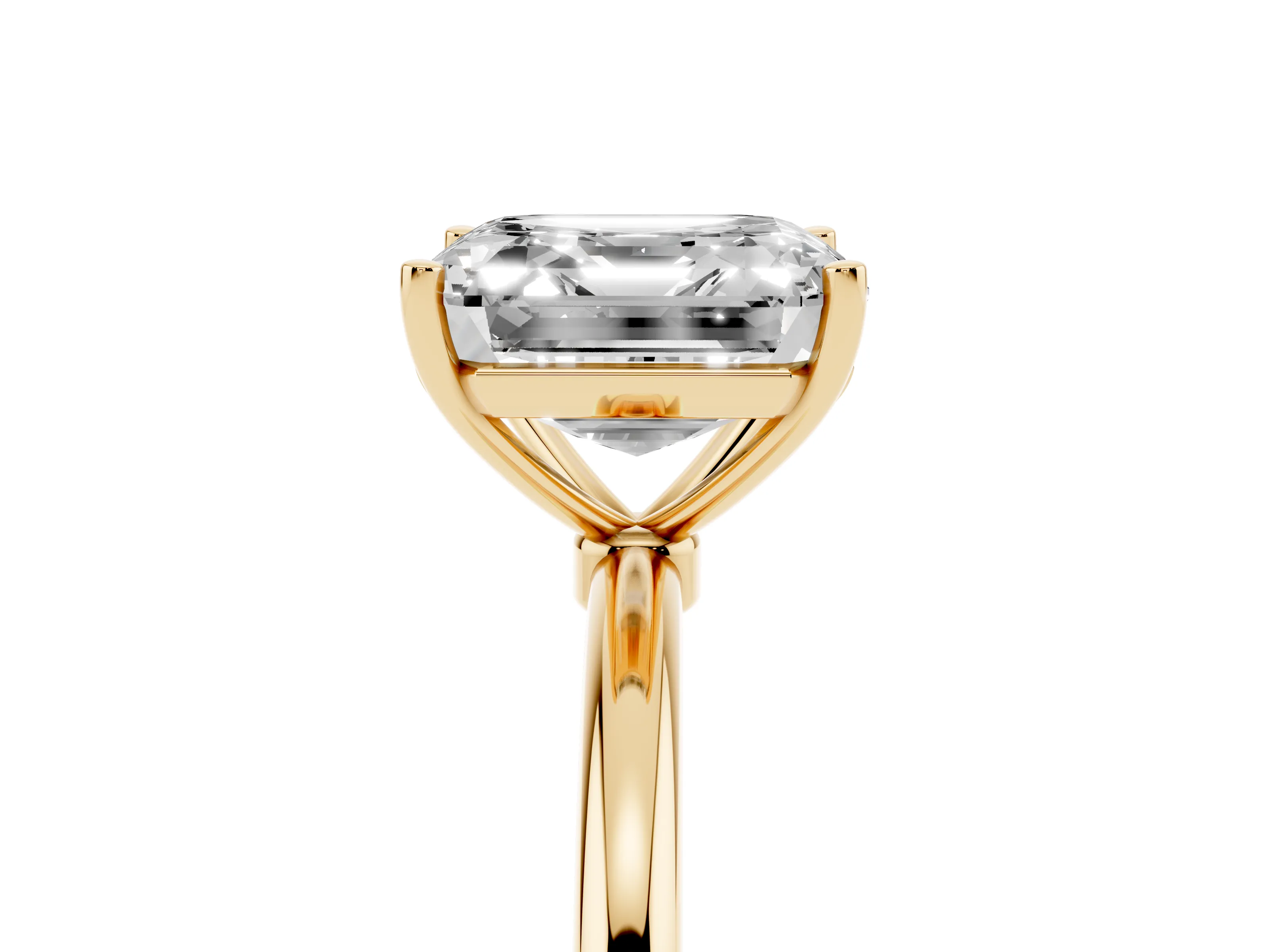 Asscher Cut Diamond Solitaire Engagement Ring Set in Yellow gold with Thin Band and Prong Setting