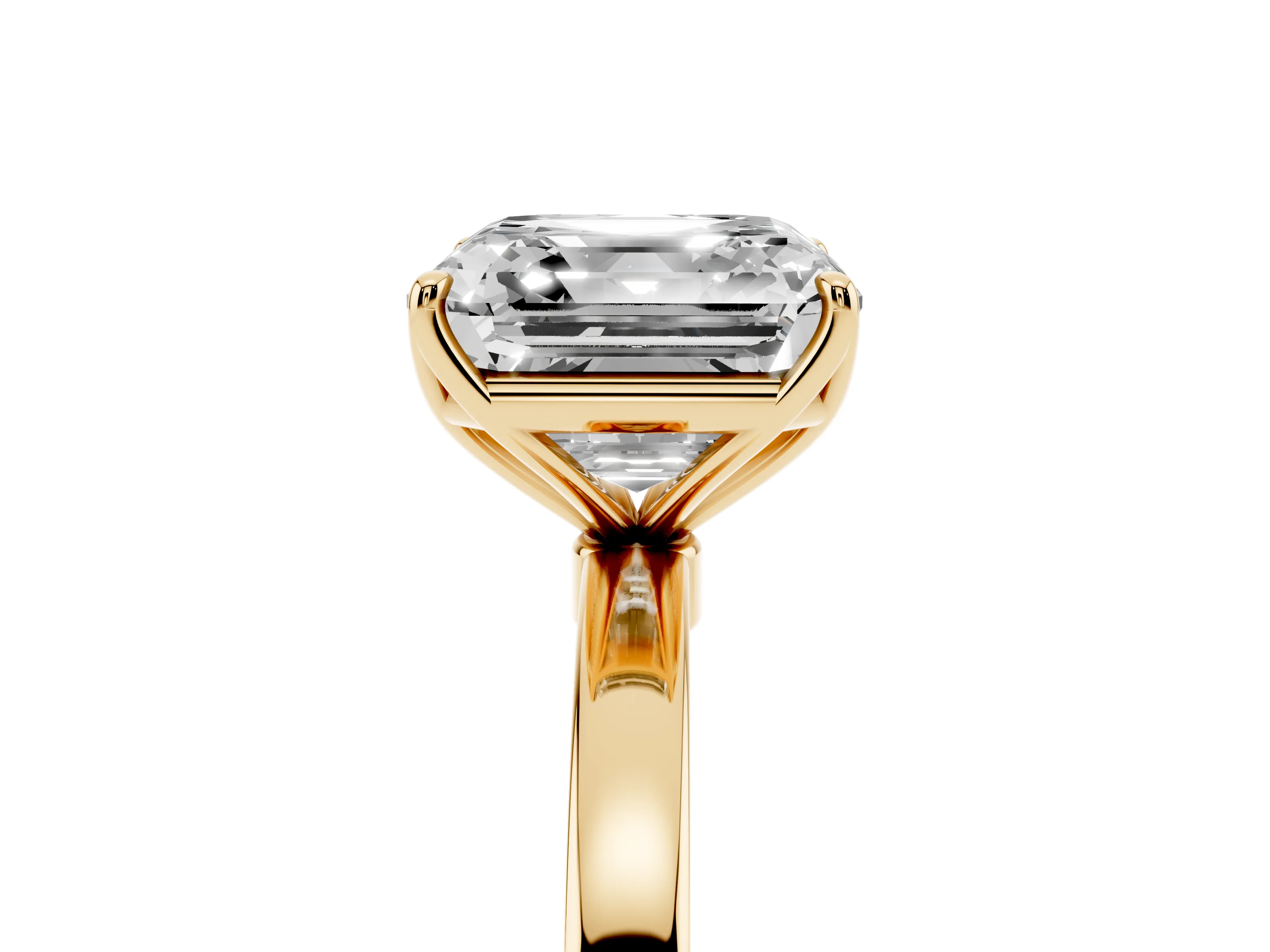 Asscher Cut Diamond Solitaire Ring Set in Yellow gold with Prong Setting and Thin Polished Band