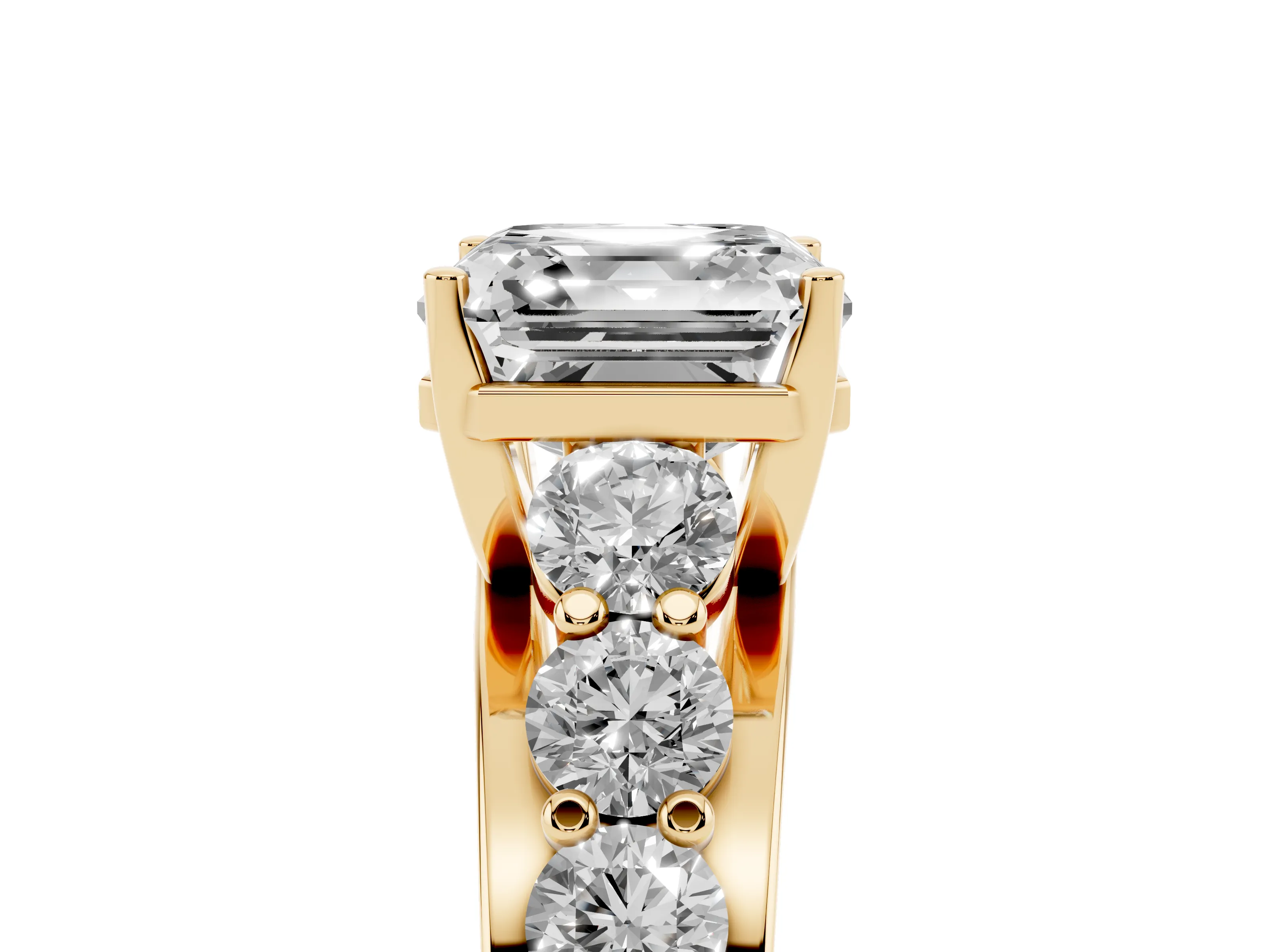 Asscher Cut Diamond Pavé Engagement Ring Set in Yellow gold with Prong Setting