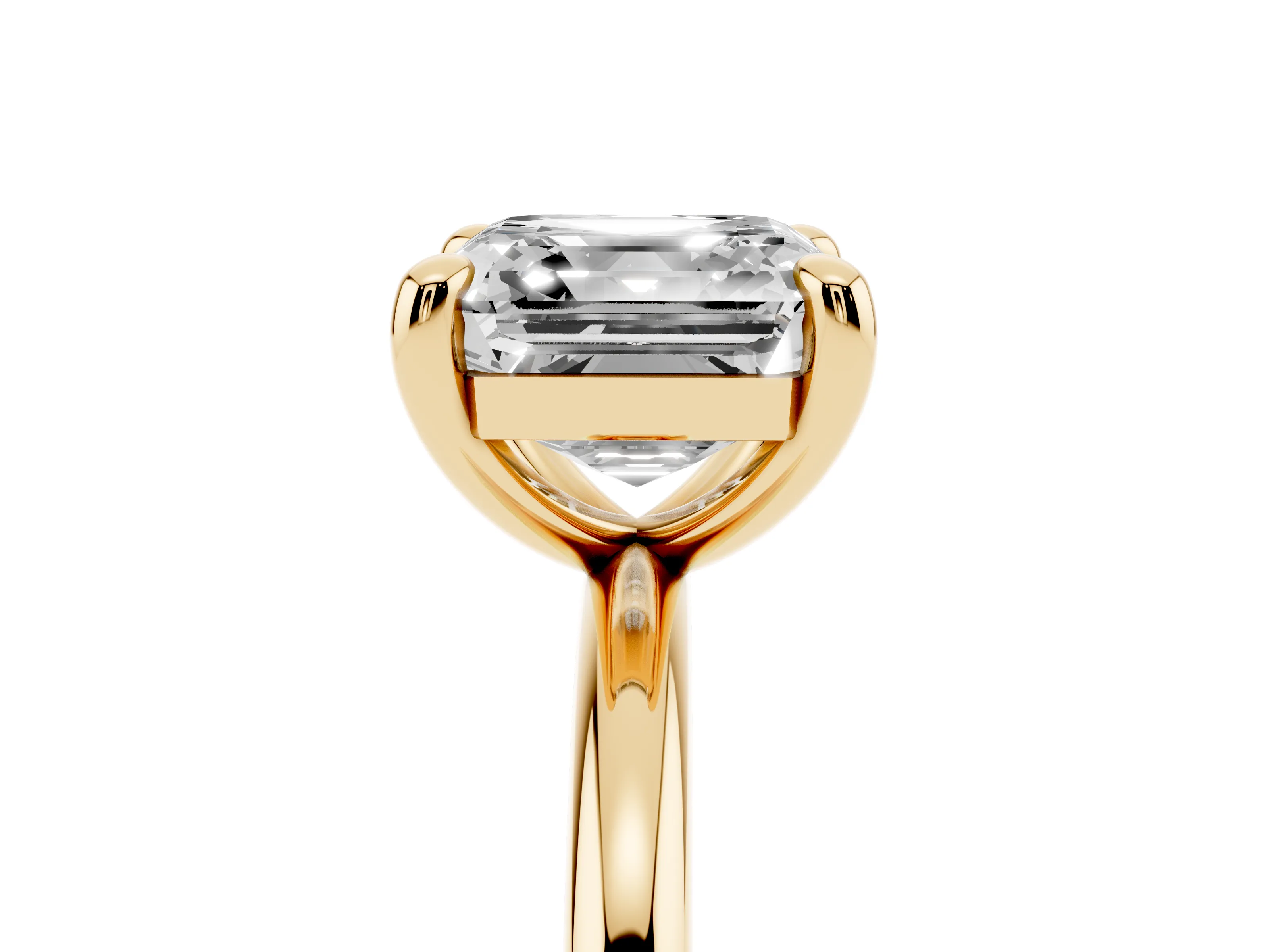 Asscher Cut Diamond Solitaire Ring Set in Yellow gold with Prong Setting on a Polished Plain Band