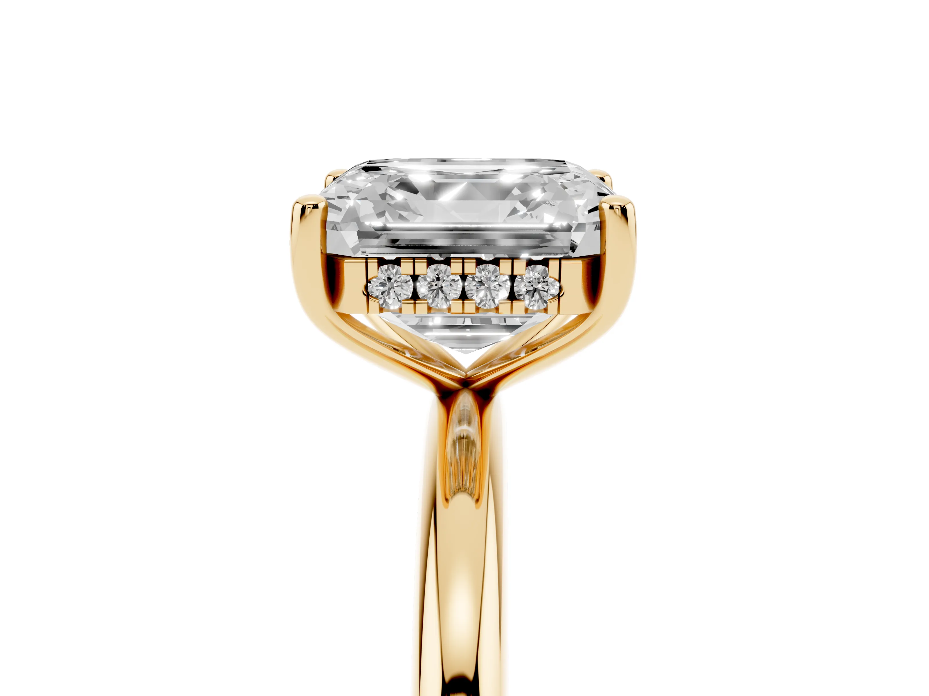 Asscher Cut Diamond Solitaire Engagement Ring Set in Yellow gold with Prong Setting and Polished Band
