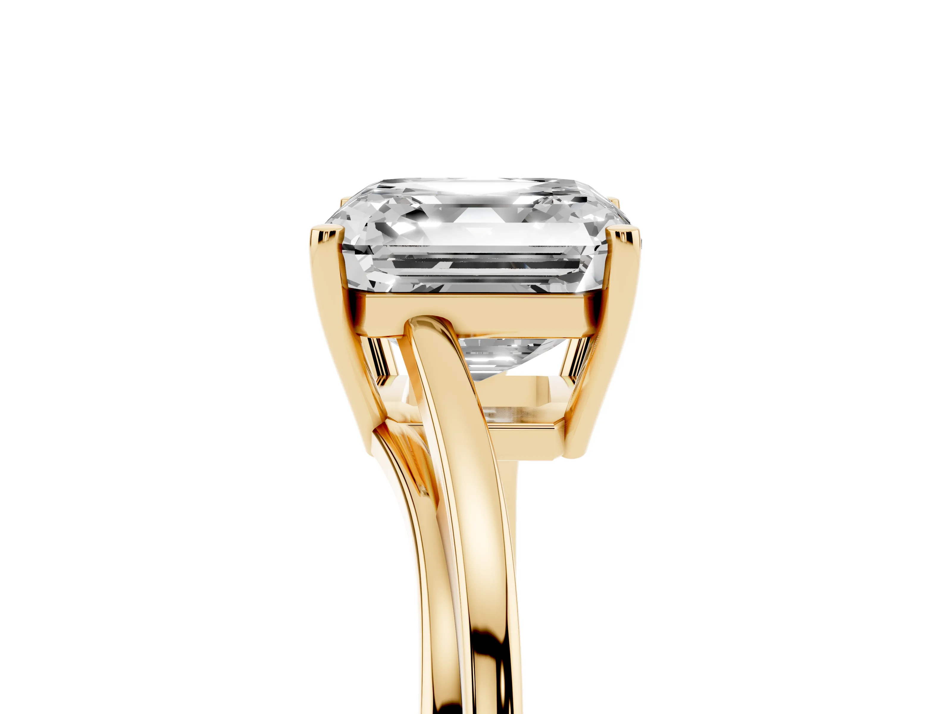 Asscher Cut Diamond Solitaire Twist Band Ring Set in Yellow gold with Prong Setting