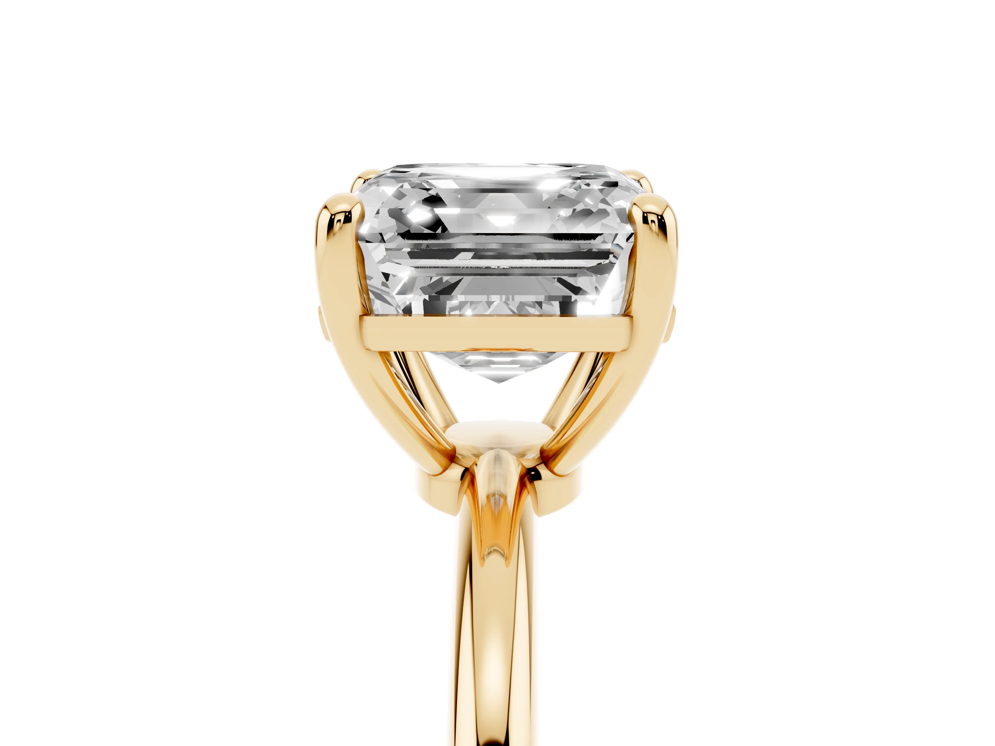 Asscher Cut Diamond Solitaire Ring Set in Yellow gold with Secure Prong Setting on a Classic Band